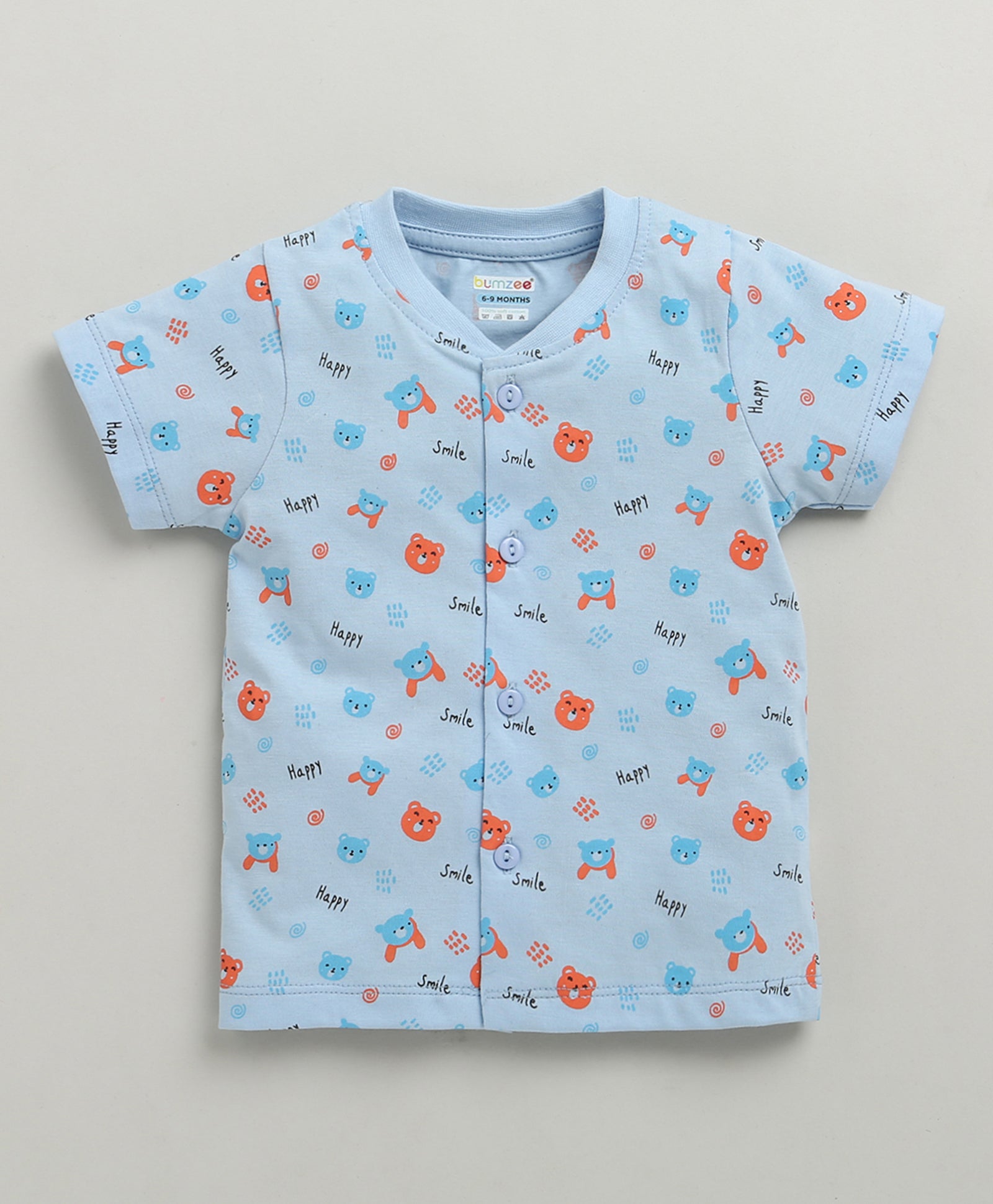 BUMZEE Sky Blue Baby Boys Half Sleeves Jabla & Short Set