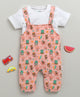 Boys 100% Cotton Animal Dungaree Set - Peach & White