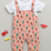 Boys 100% Cotton Animal Dungaree Set - Peach & White