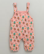 Bumzee Peach & White Animal Print Dungaree Set, Half Sleeves, 100% Cotton