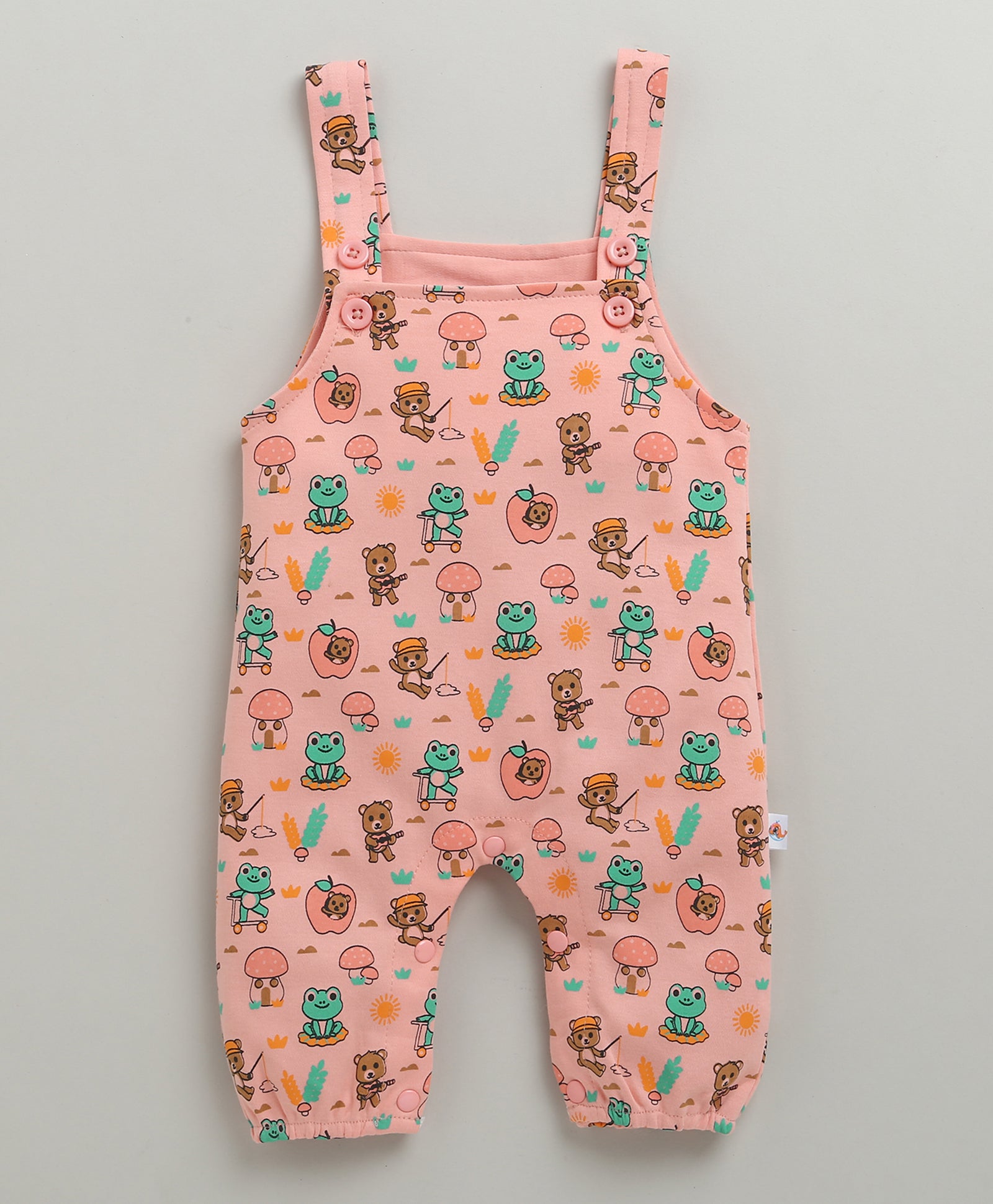 Boys 100% Cotton Animal Dungaree Set - Peach & White