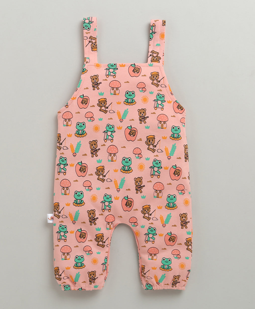 Bumzee Peach & White Animal Print Dungaree Set, Half Sleeves, 100% Cotton