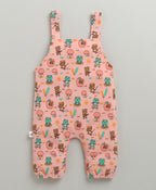 Bumzee Peach & White Animal Print Dungaree Set, Half Sleeves, 100% Cotton