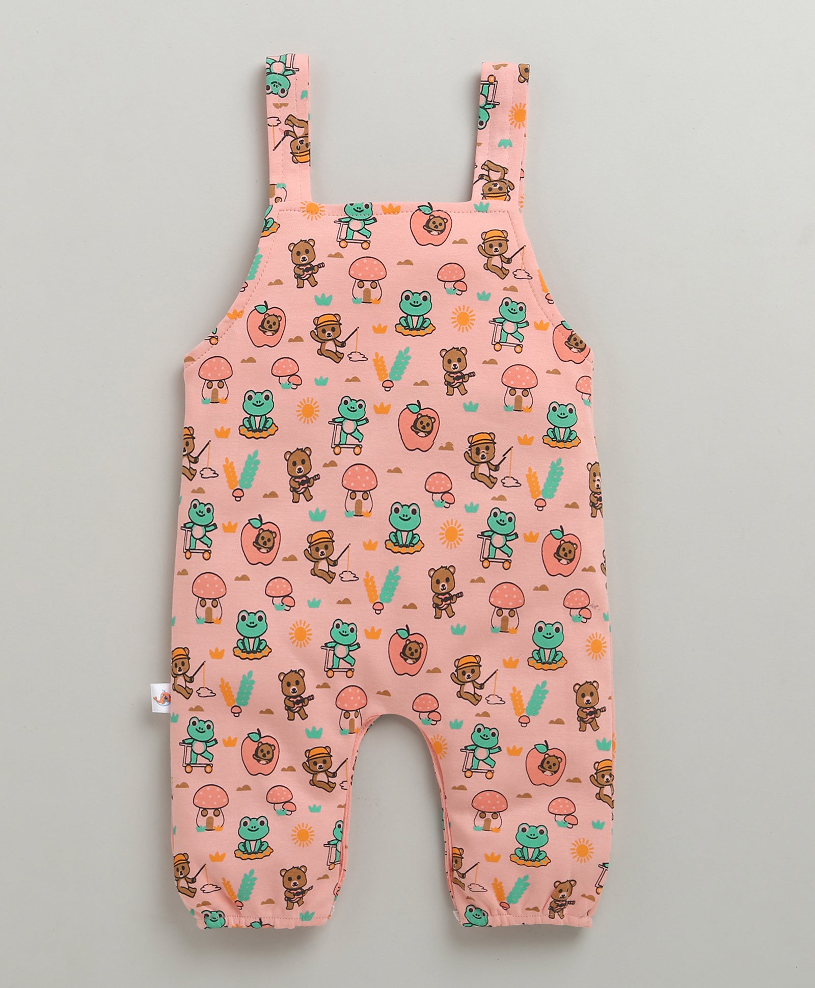 Boys 100% Cotton Animal Dungaree Set - Peach & White