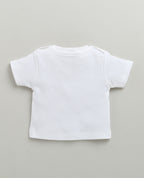 Bumzee Yellow & White Animal Print Dungaree Set, Half Sleeves, 100% Cotton