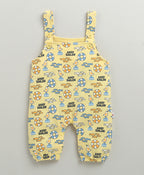 Bumzee Yellow & White Animal Print Dungaree Set, Half Sleeves, 100% Cotton