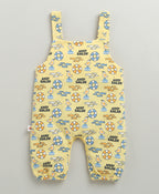 Bumzee Yellow & White Animal Print Dungaree Set, Half Sleeves, 100% Cotton