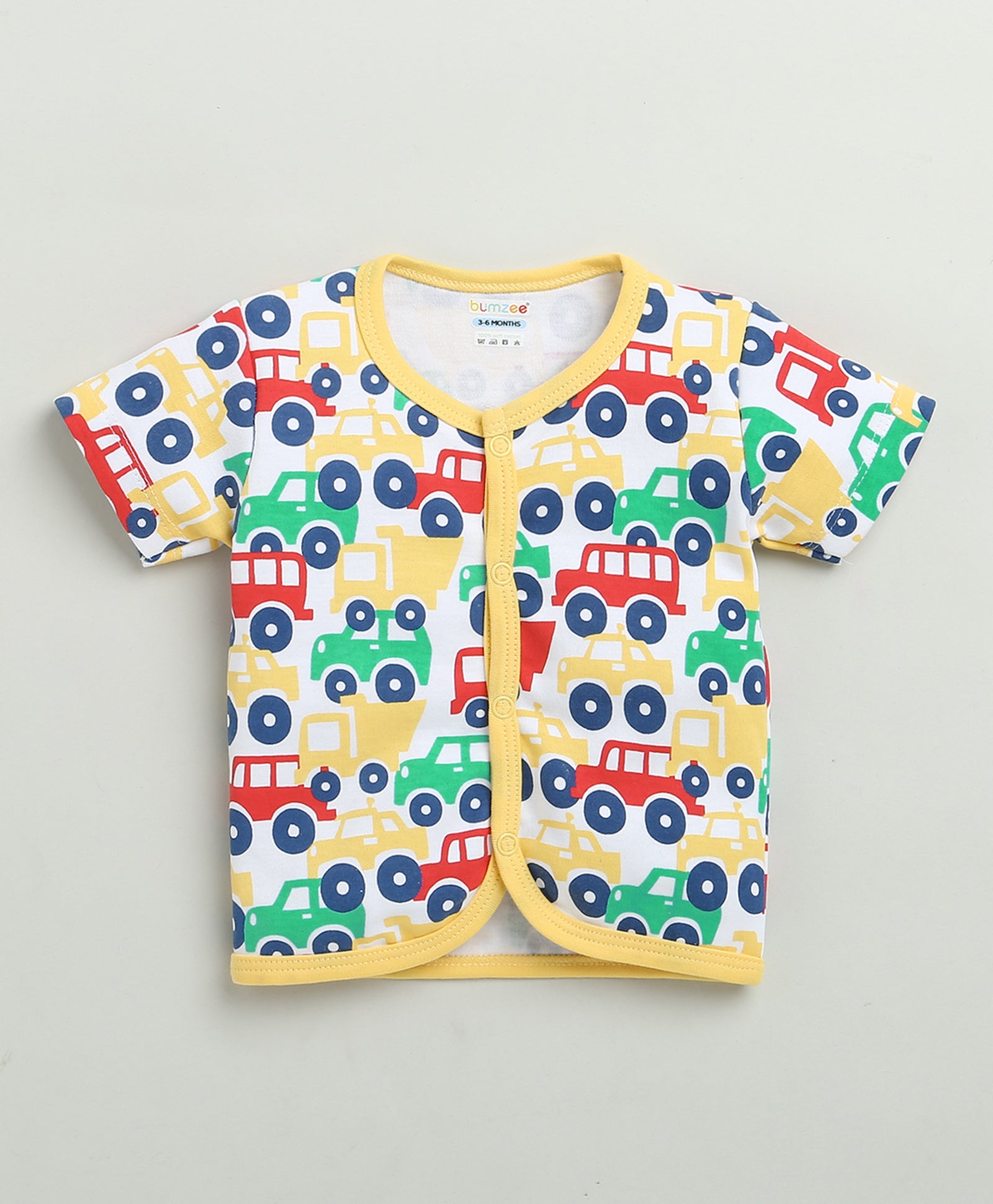BUMZEE White & Yellow Baby Boys Half Sleeves Jabla & Short Set