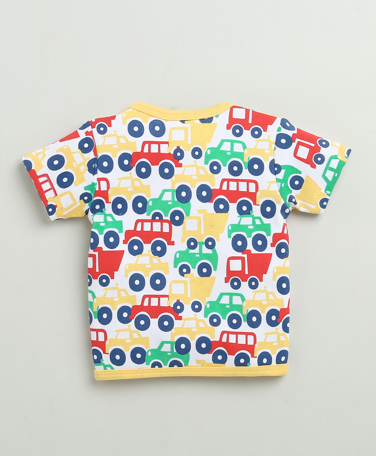 BUMZEE White & Yellow Baby Boys Half Sleeves Jabla & Short Set