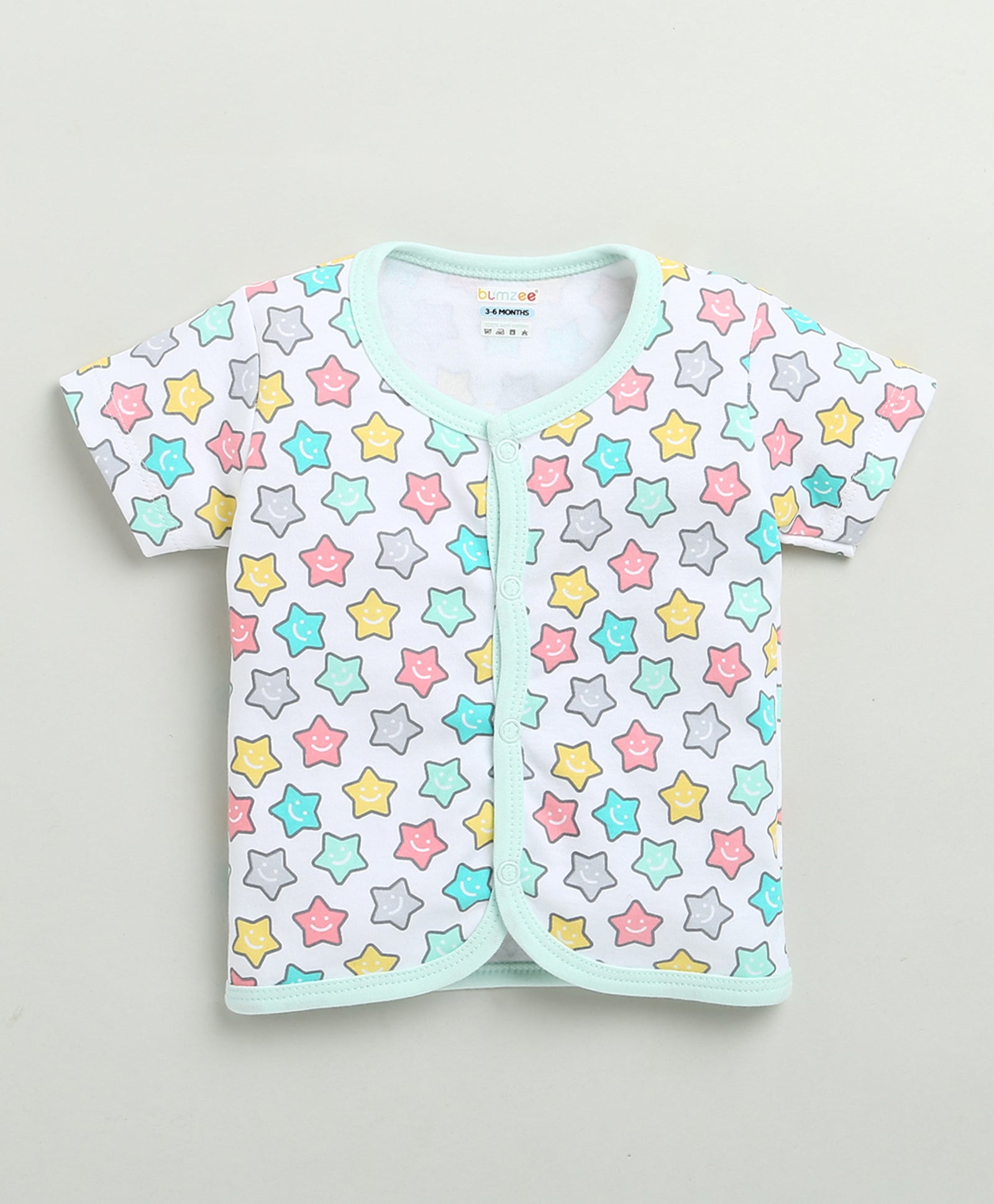 BUMZEE White & Mint Green Baby Boys Half Sleeves Jabla & Short Set