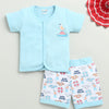 BUMZEE Sky Blue & White Baby Boys Half Sleeves Jabla & Short Set