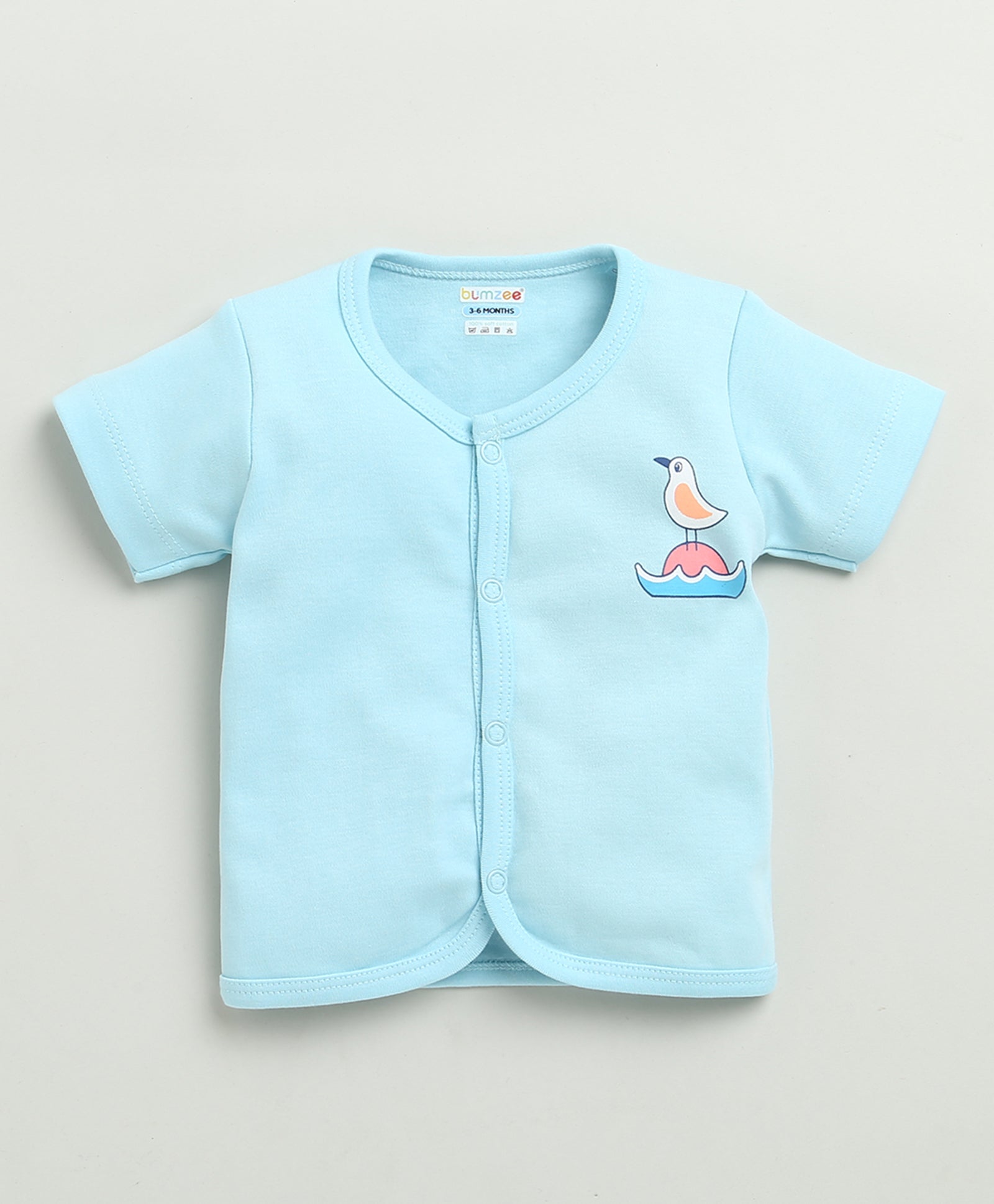 BUMZEE Sky Blue & White Baby Boys Half Sleeves Jabla & Short Set