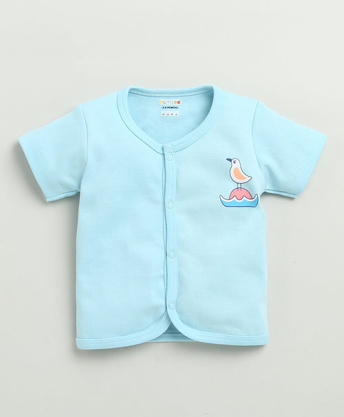 Boys 100% Cotton Animal Jabla & Short Set - Sky Blue & White