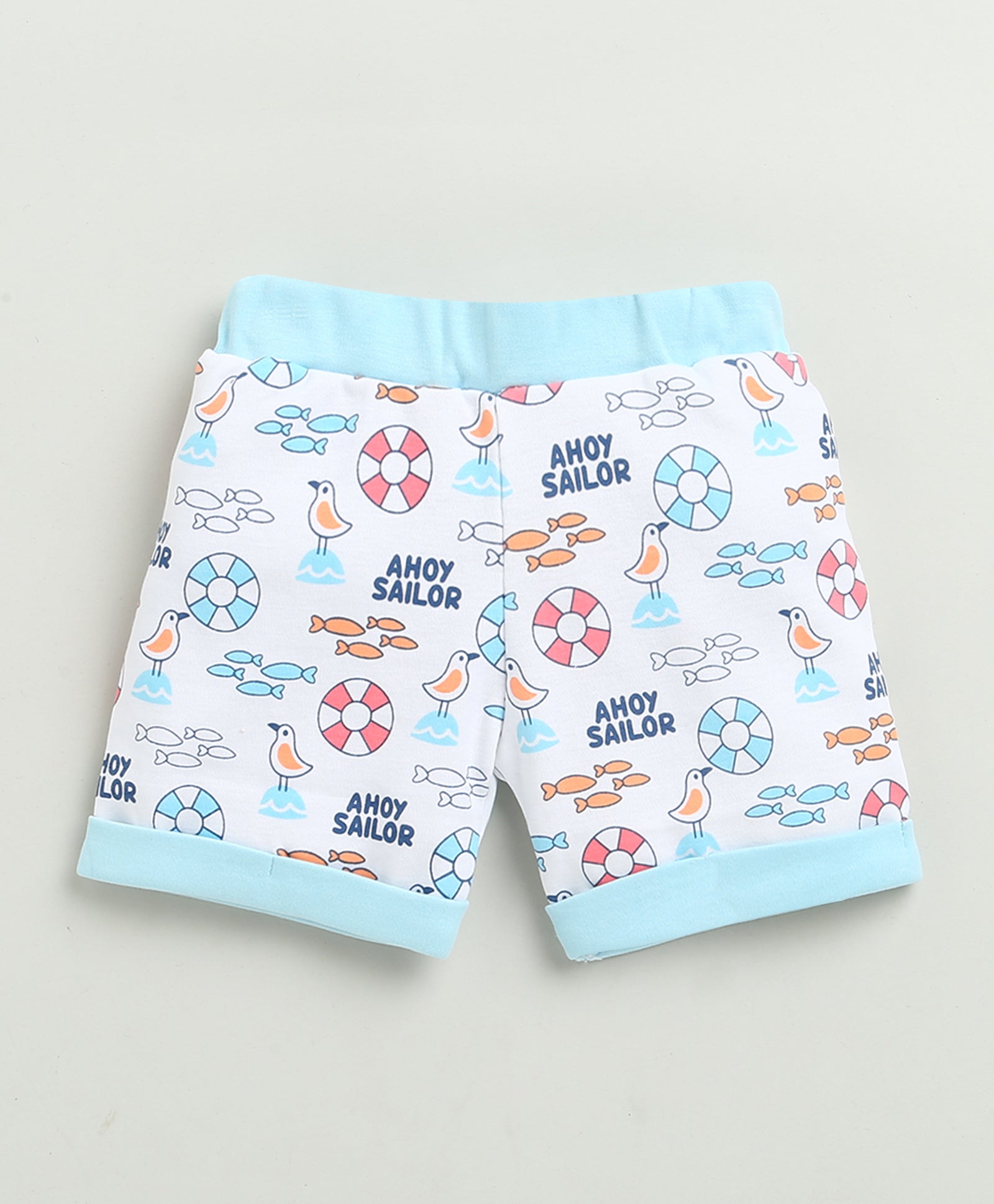 BUMZEE Sky Blue & White Baby Boys Half Sleeves Jabla & Short Set
