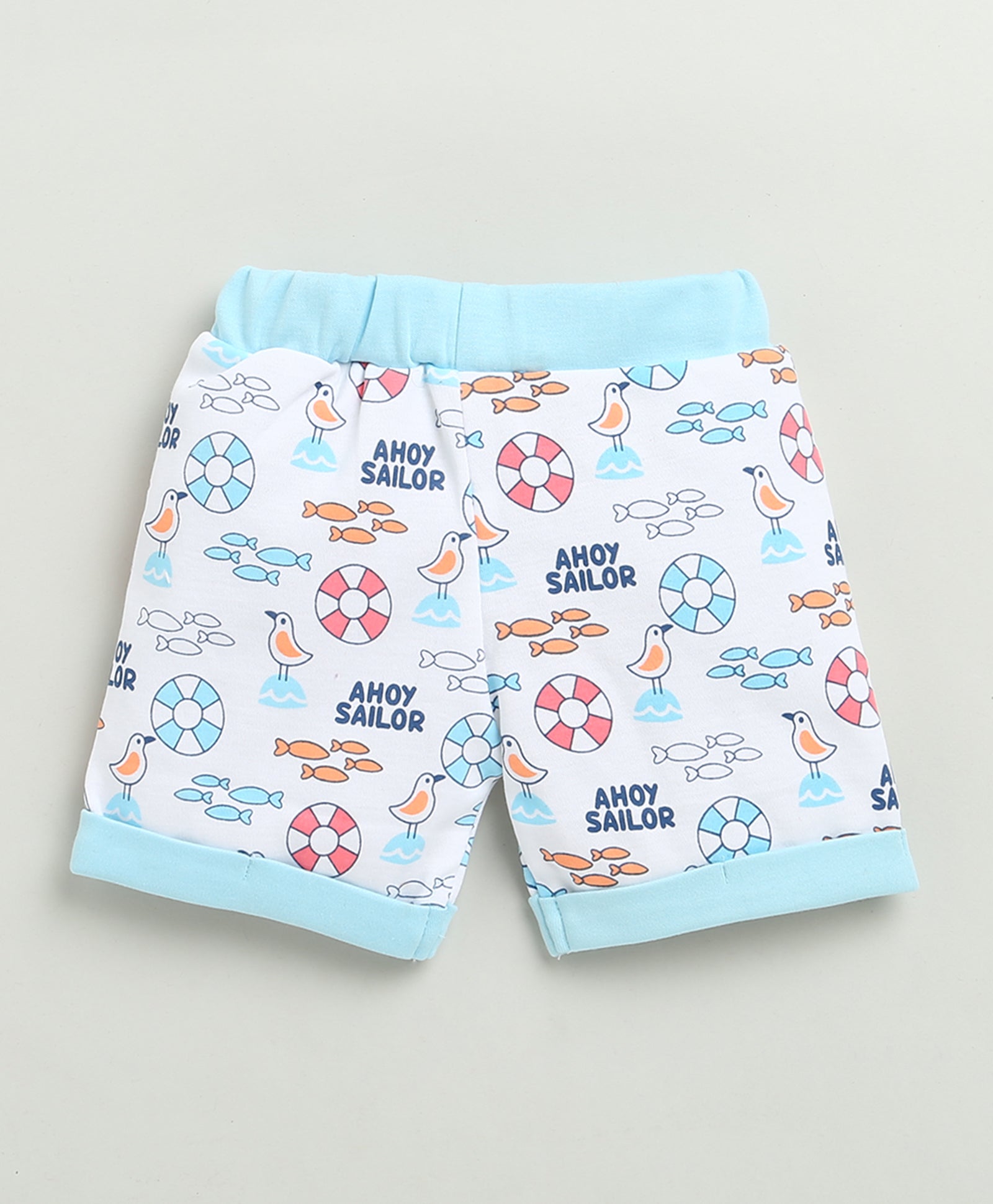 BUMZEE Sky Blue & White Baby Boys Half Sleeves Jabla & Short Set