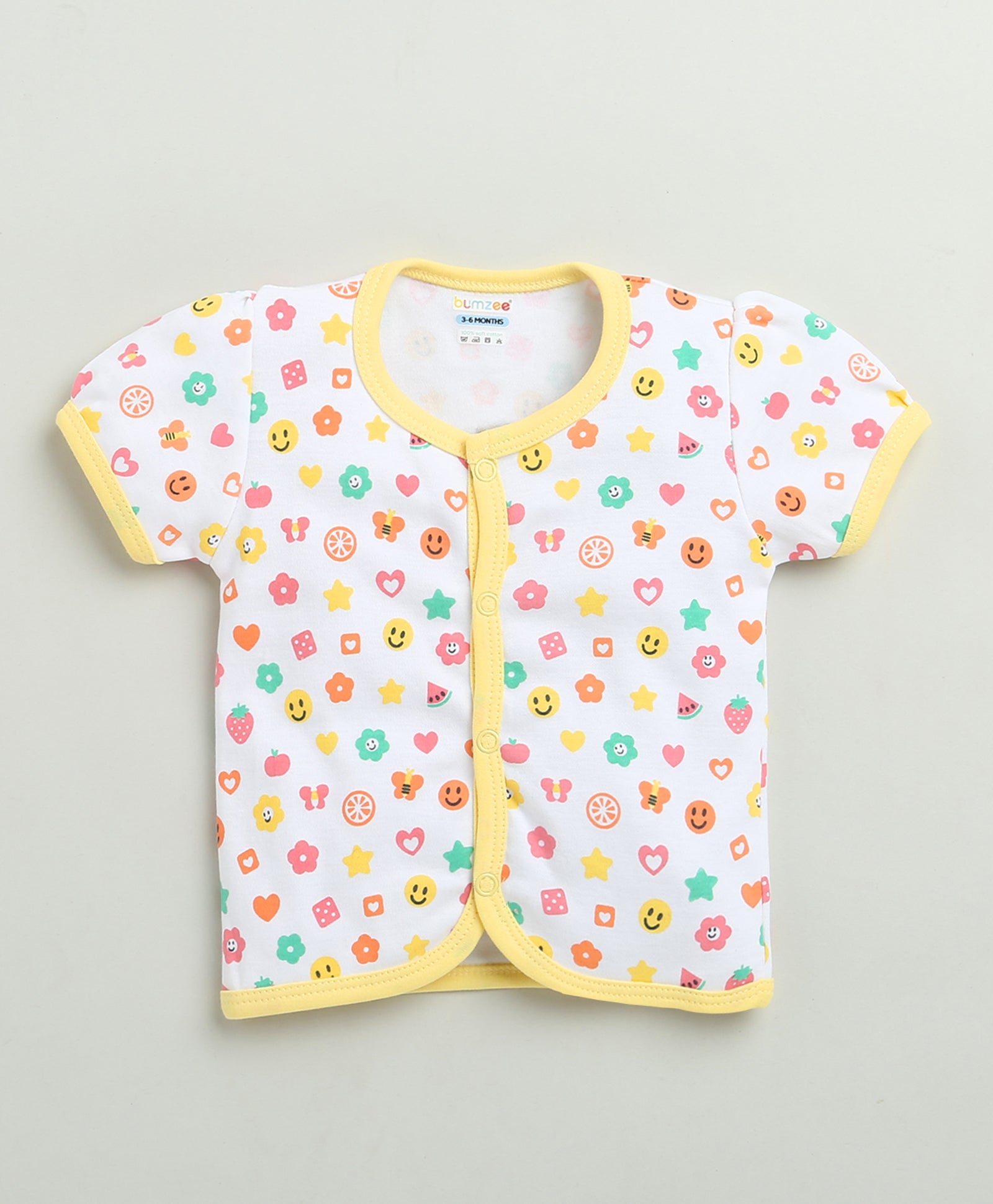 BUMZEE White & Yellow Baby Girls Half Sleeves Jabla & Short Set
