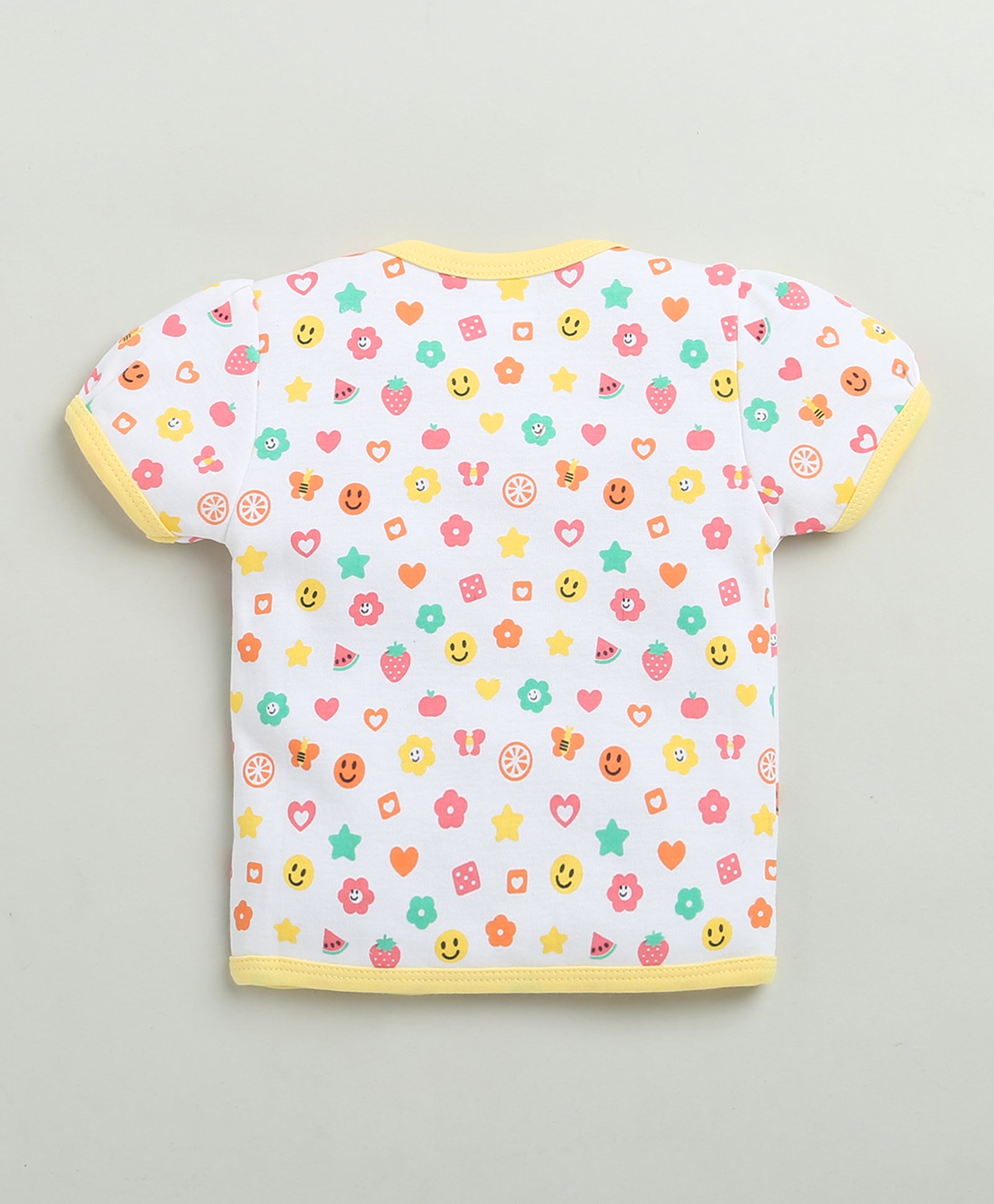 BUMZEE White & Yellow Baby Girls Half Sleeves Jabla & Short Set