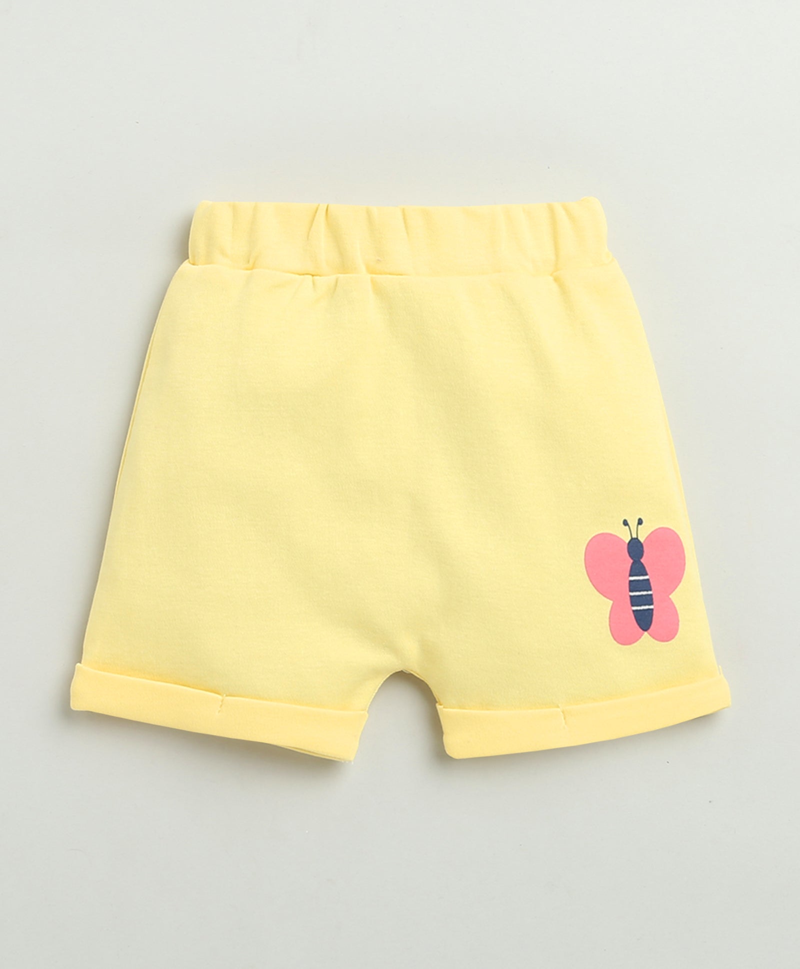 BUMZEE White & Yellow Baby Girls Half Sleeves Jabla & Short Set