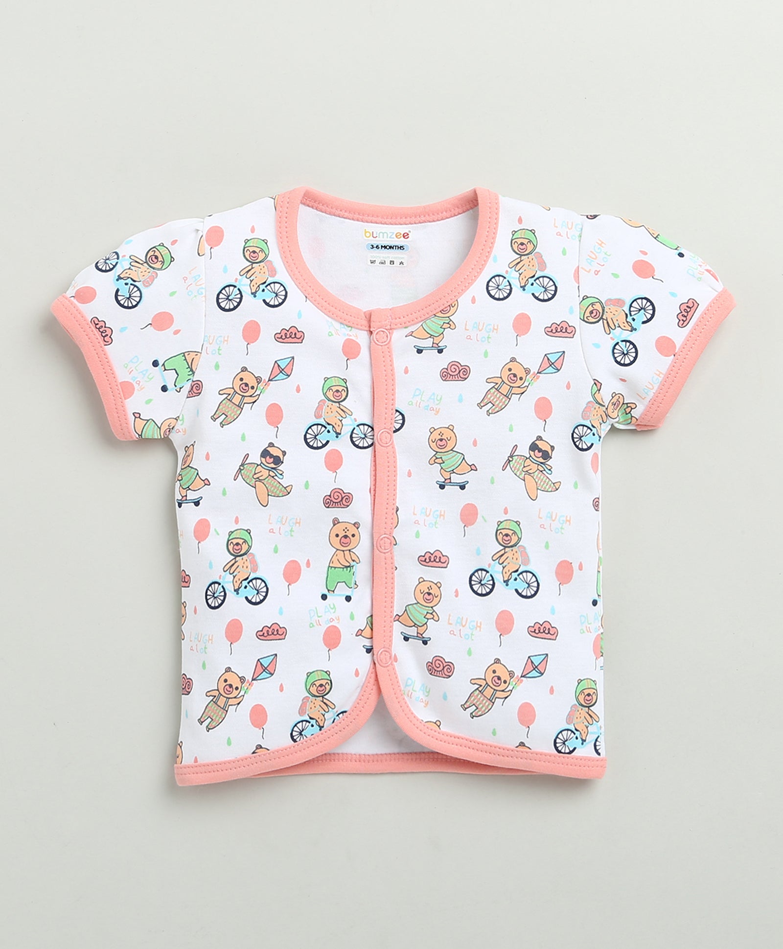 BUMZEE White & Peach Baby Girls Half Sleeves Jabla & Short Set