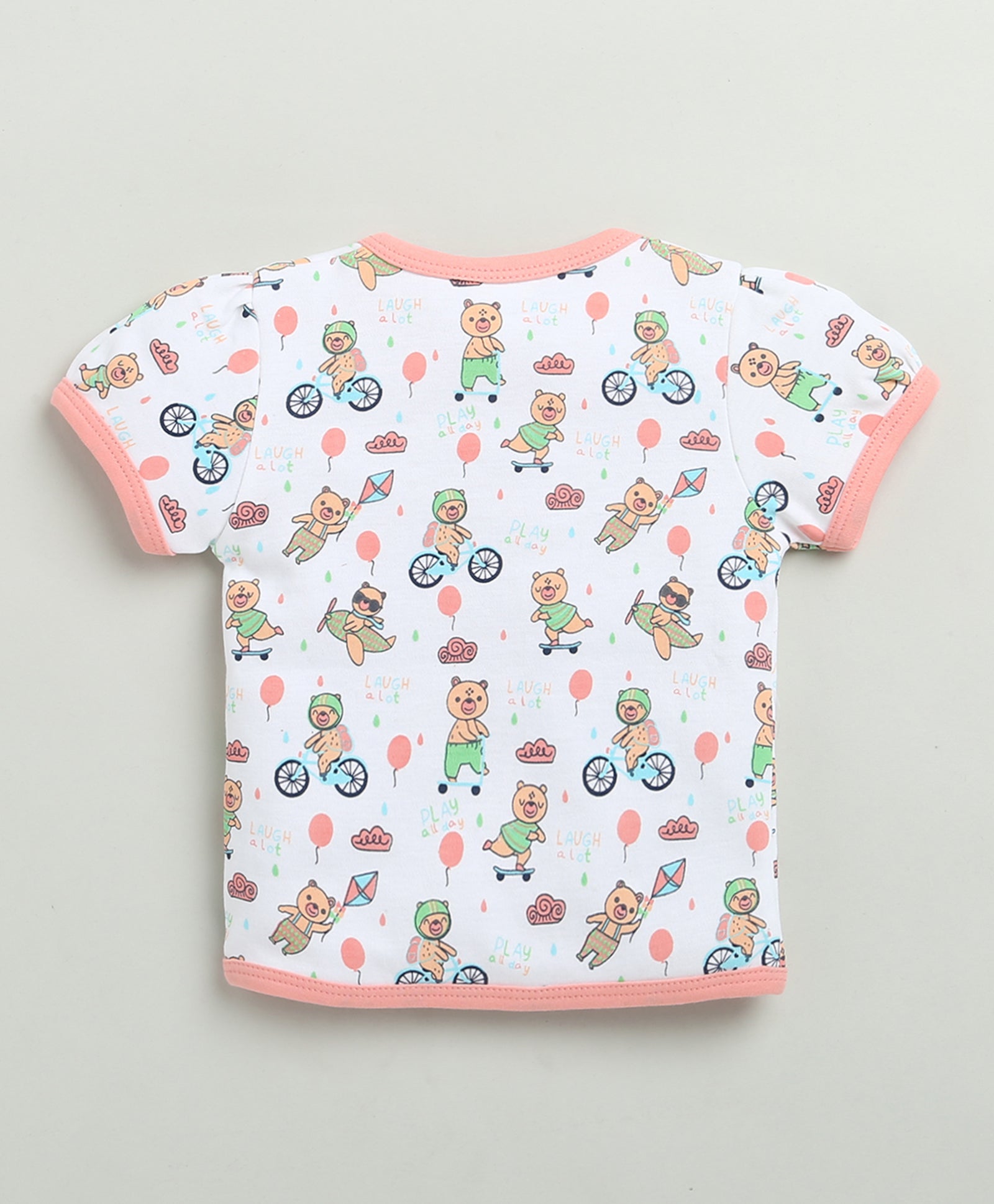 BUMZEE White & Peach Baby Girls Half Sleeves Jabla & Short Set