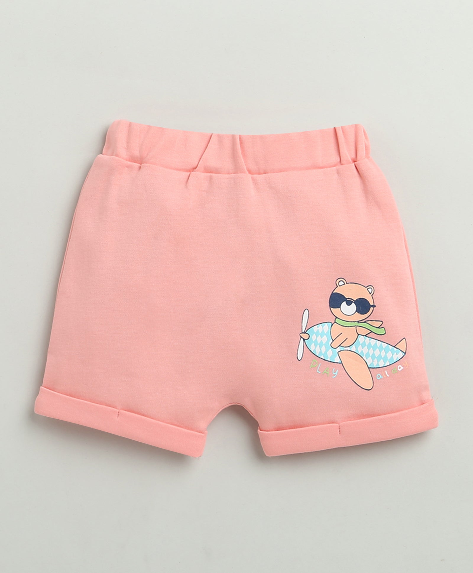 BUMZEE White & Peach Baby Girls Half Sleeves Jabla & Short Set