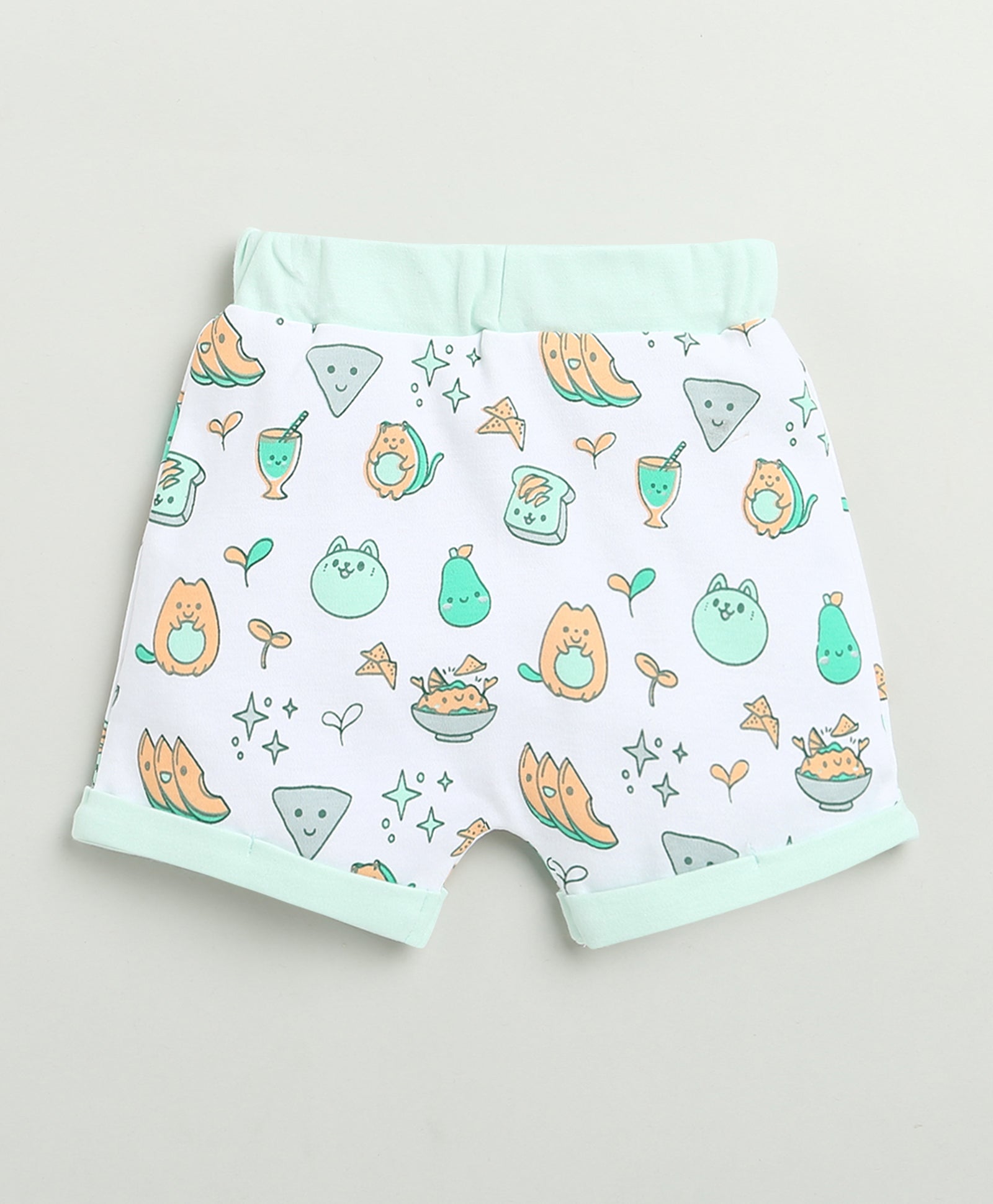 BUMZEE Mint Green & White Baby Girls Half Sleeves Jabla & Short Set