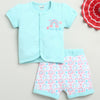BUMZEE Sky Blue & White Baby Girls Half Sleeves Jabla & Short Set