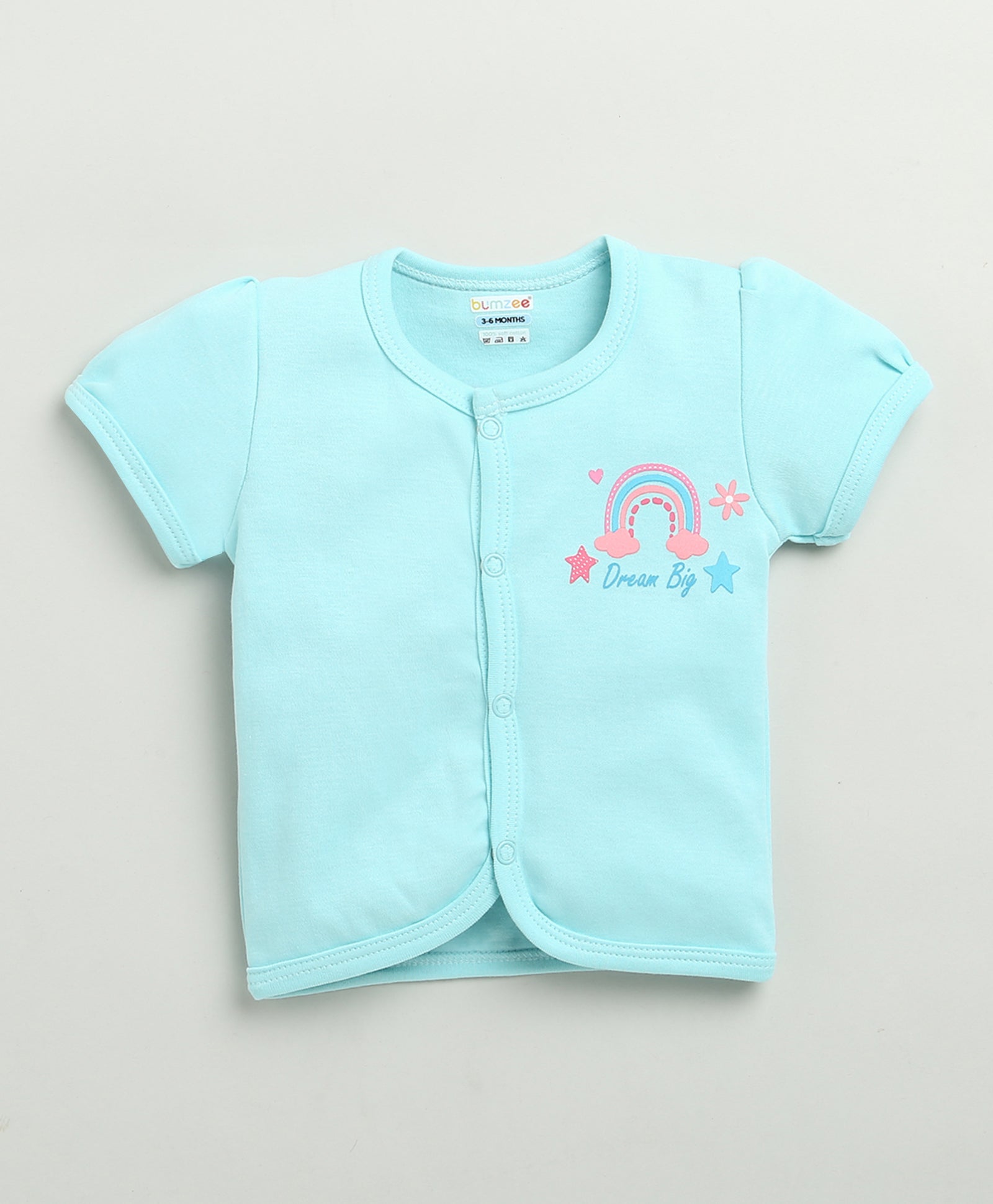 BUMZEE Sky Blue & White Baby Girls Half Sleeves Jabla & Short Set
