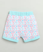 Bumzee Sky Blue & White Graphic Print Jabla & Short Set, Half Sleeves, 100% Cotton