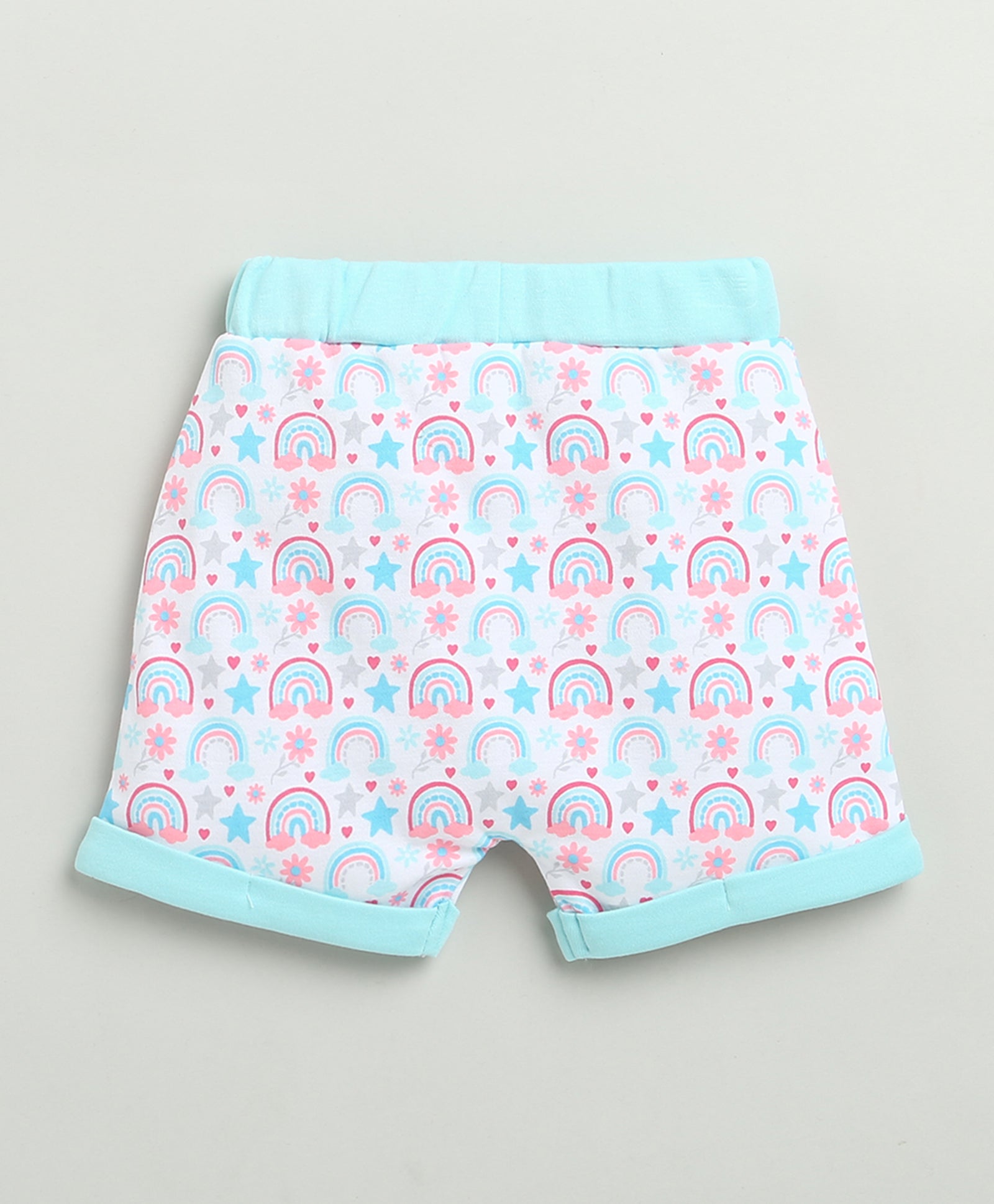 BUMZEE Sky Blue & White Baby Girls Half Sleeves Jabla & Short Set