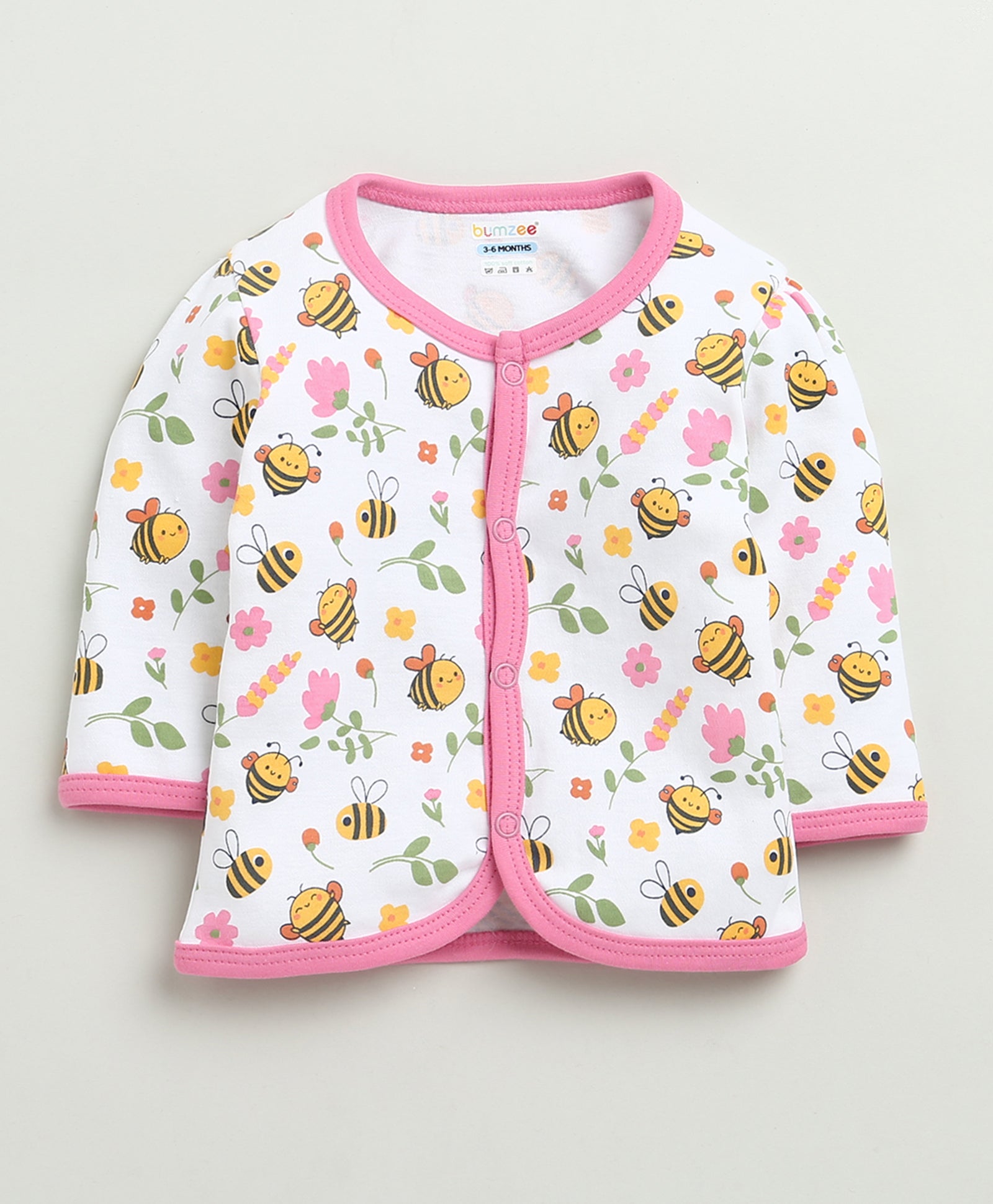 Girls 100% Cotton Floral Jabla & Pyjama Set - White & Pink