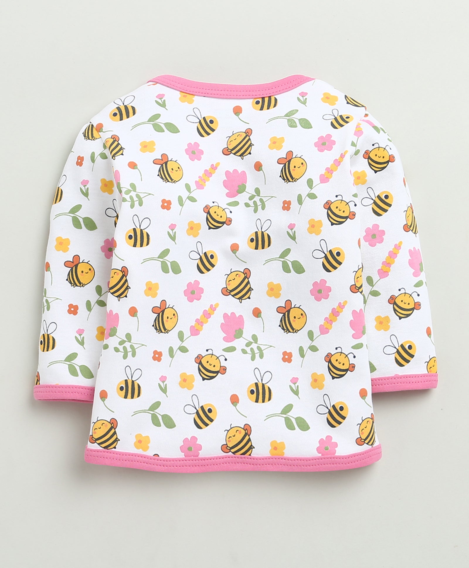 Girls 100% Cotton Floral Jabla & Pyjama Set - White & Pink