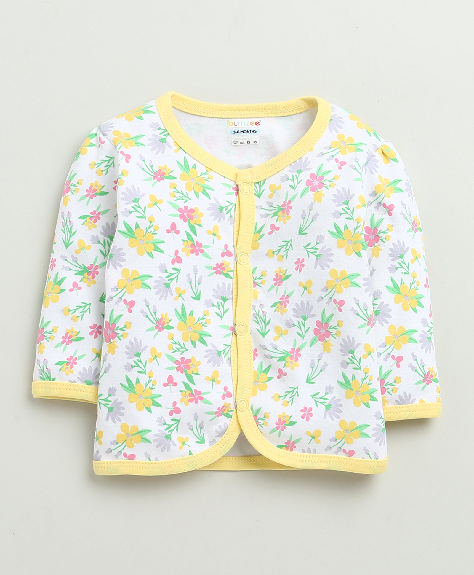 Girls 100% Cotton Floral Jabla & Pyjama Set - White & Yellow