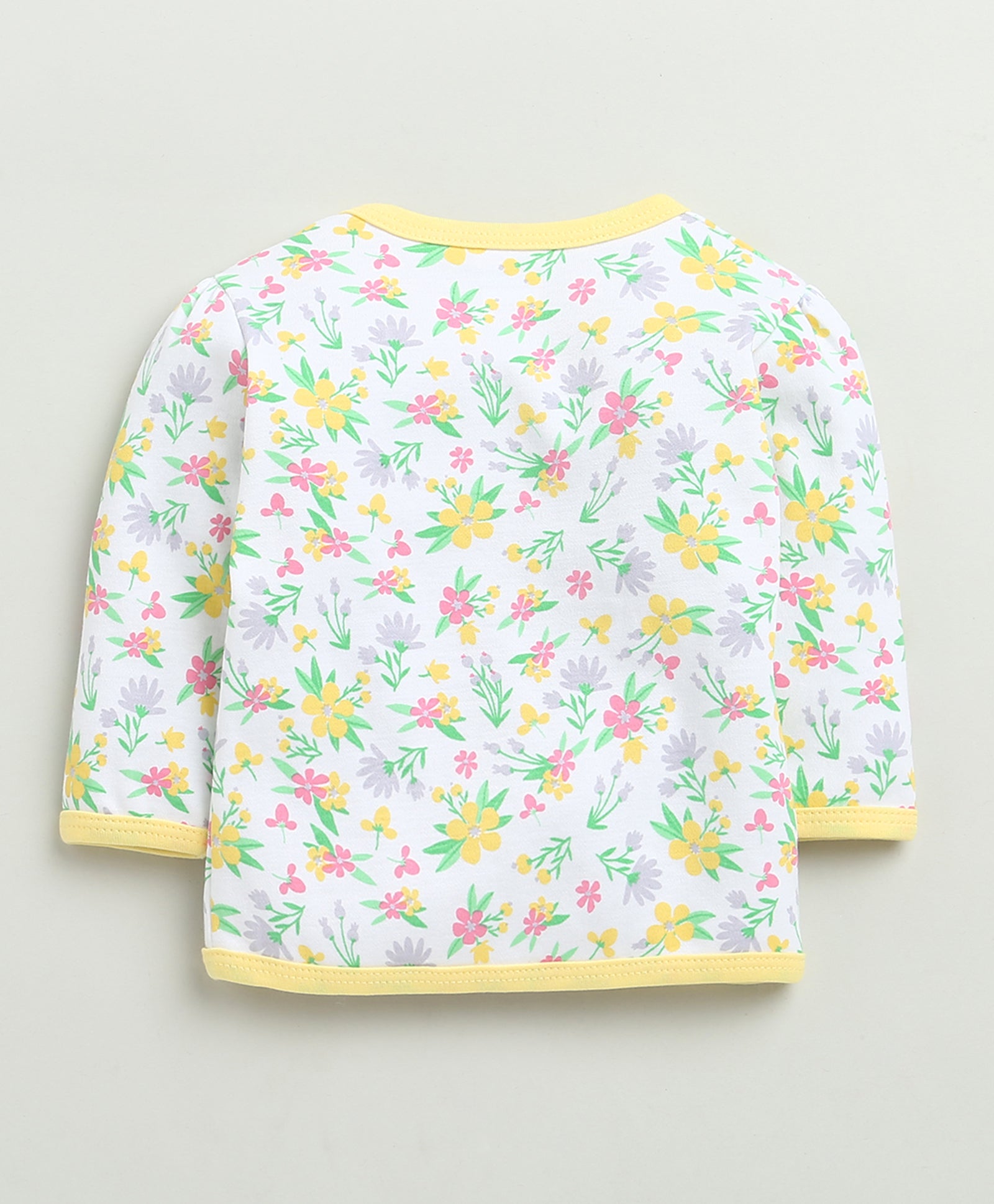 Girls 100% Cotton Floral Jabla & Pyjama Set - White & Yellow