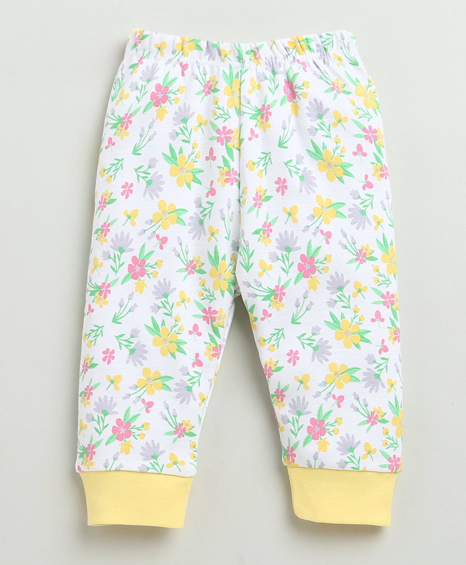 Girls 100% Cotton Floral Jabla & Pyjama Set - White & Yellow