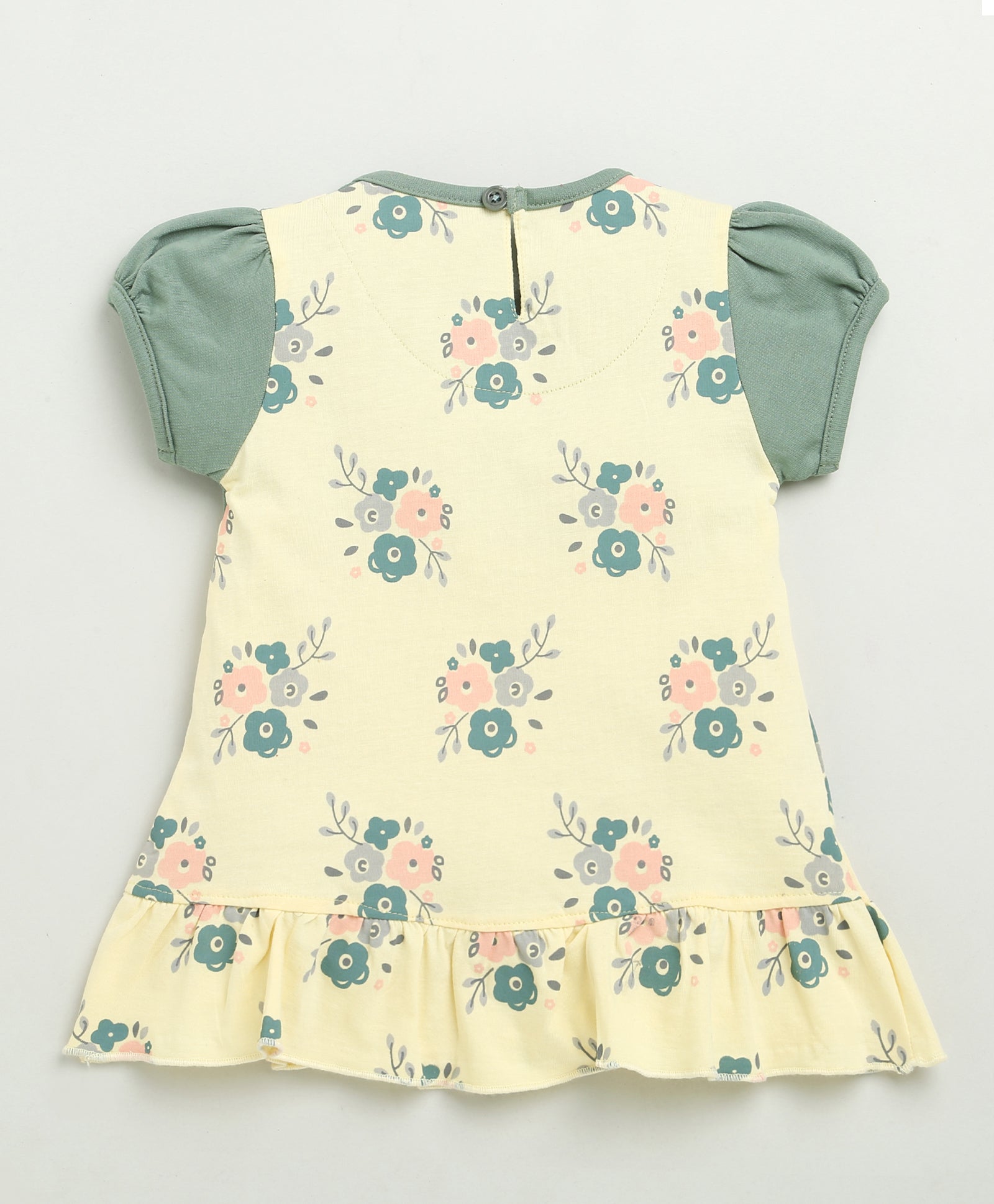 Girls 100% Cotton Floral Frocks - Yellow & Green