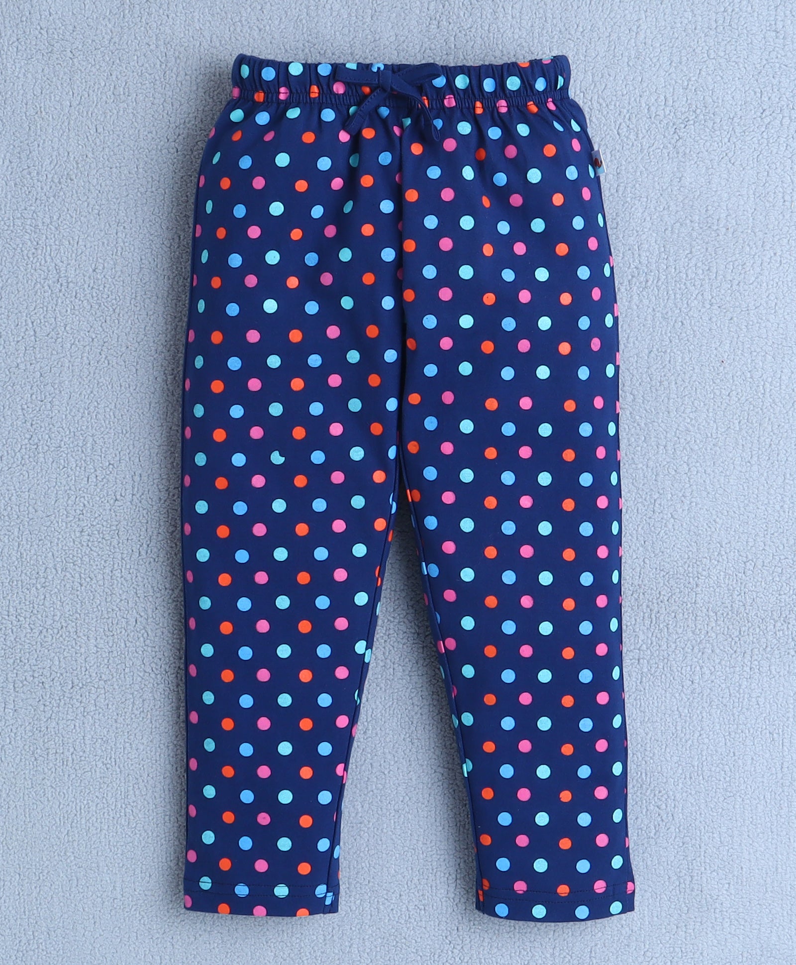 Girls 100% Cotton Polka Dots Nightsuit - Navy
