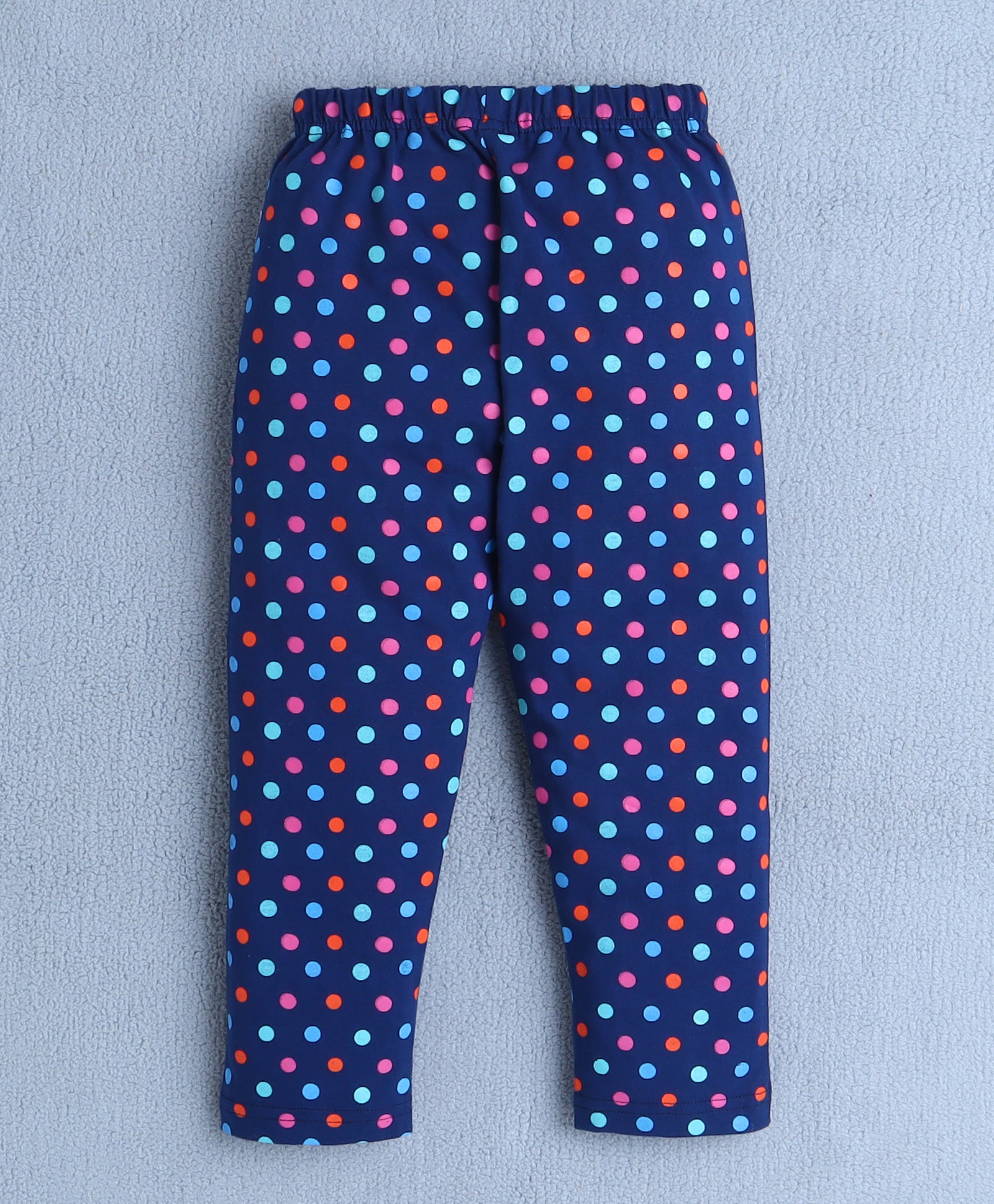 Girls 100% Cotton Polka Dots Nightsuit - Navy