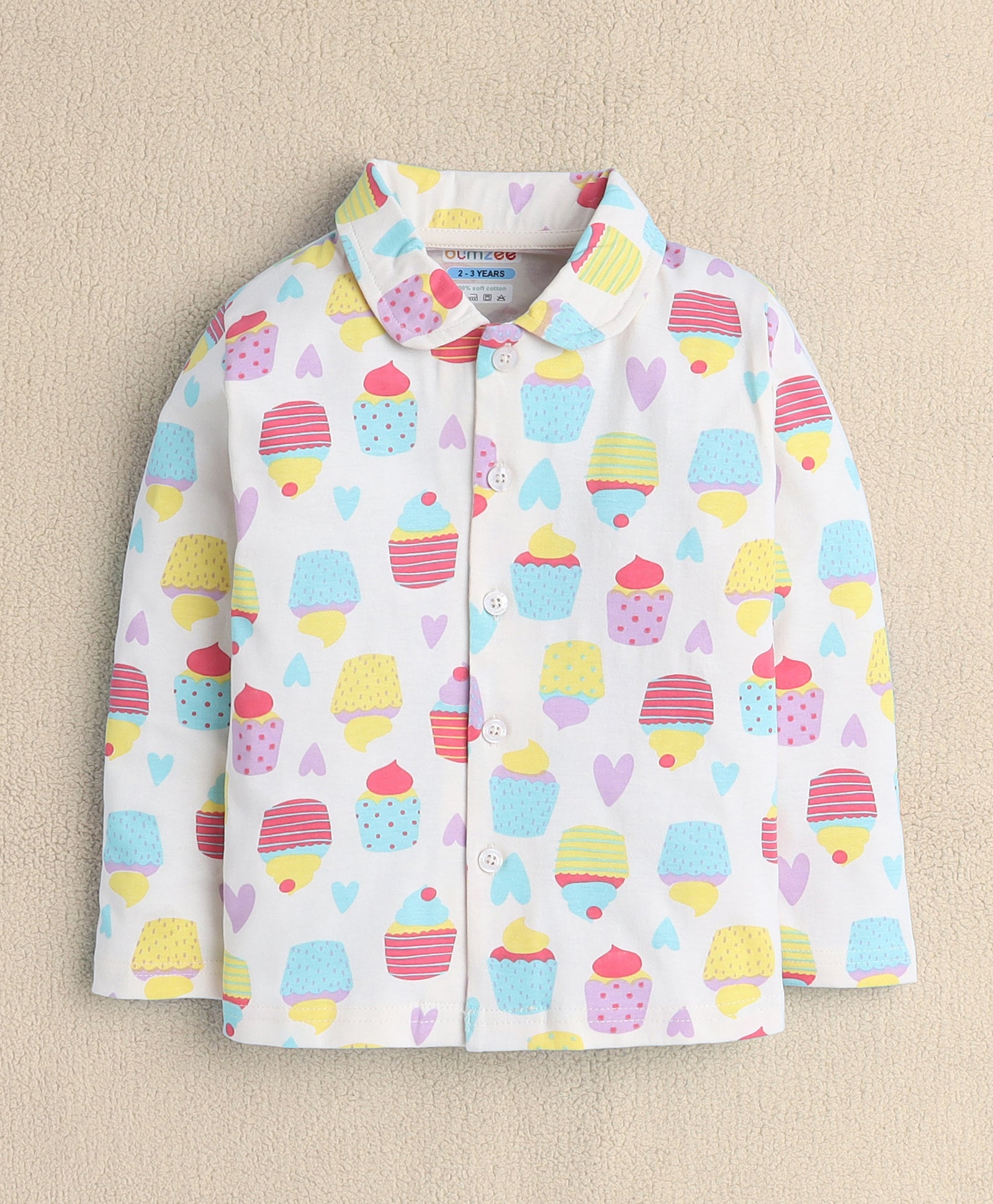 Girls 100% Cotton Cuppy Cake Nightsuit - Beige