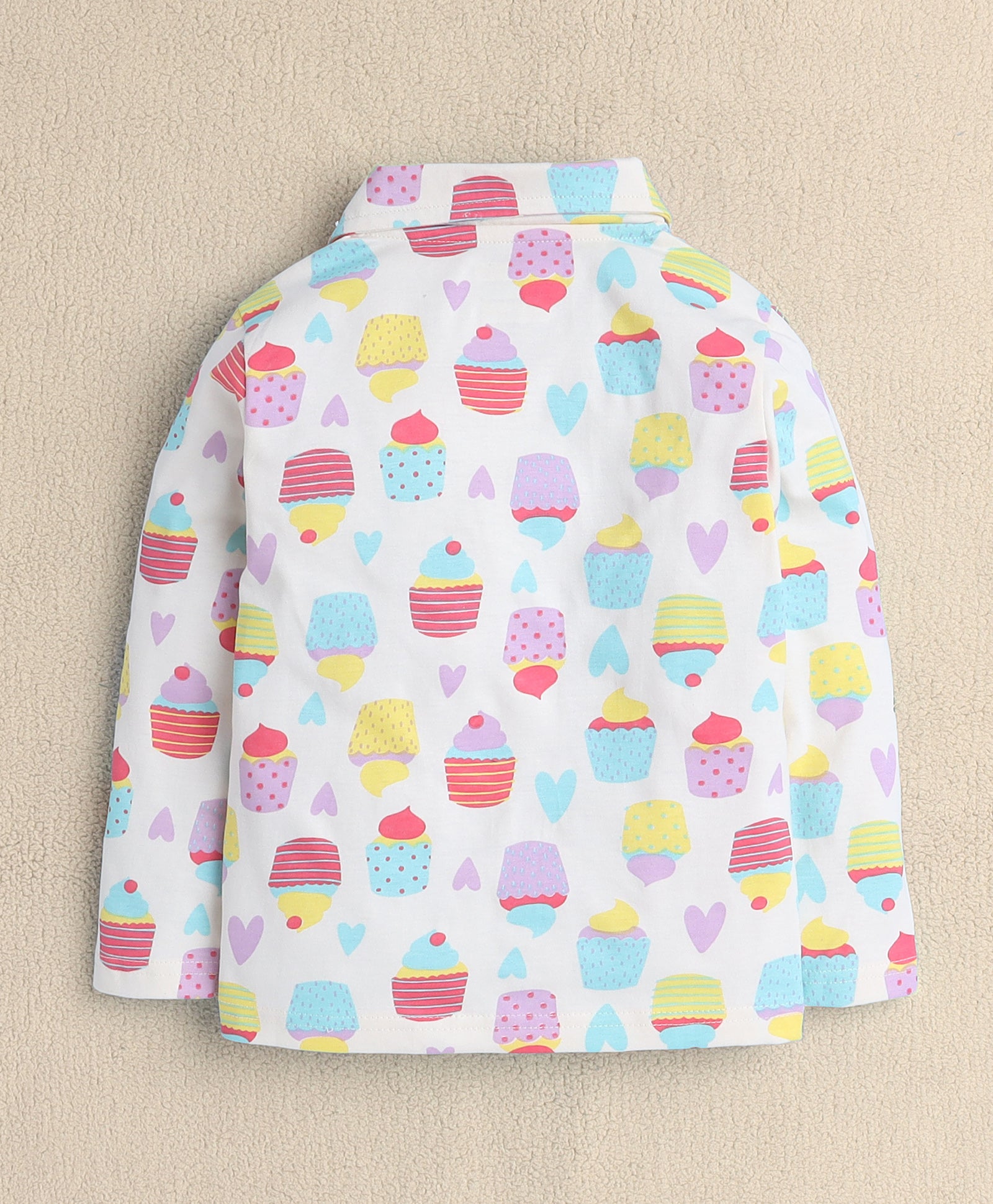Girls 100% Cotton Cuppy Cake Nightsuit - Beige