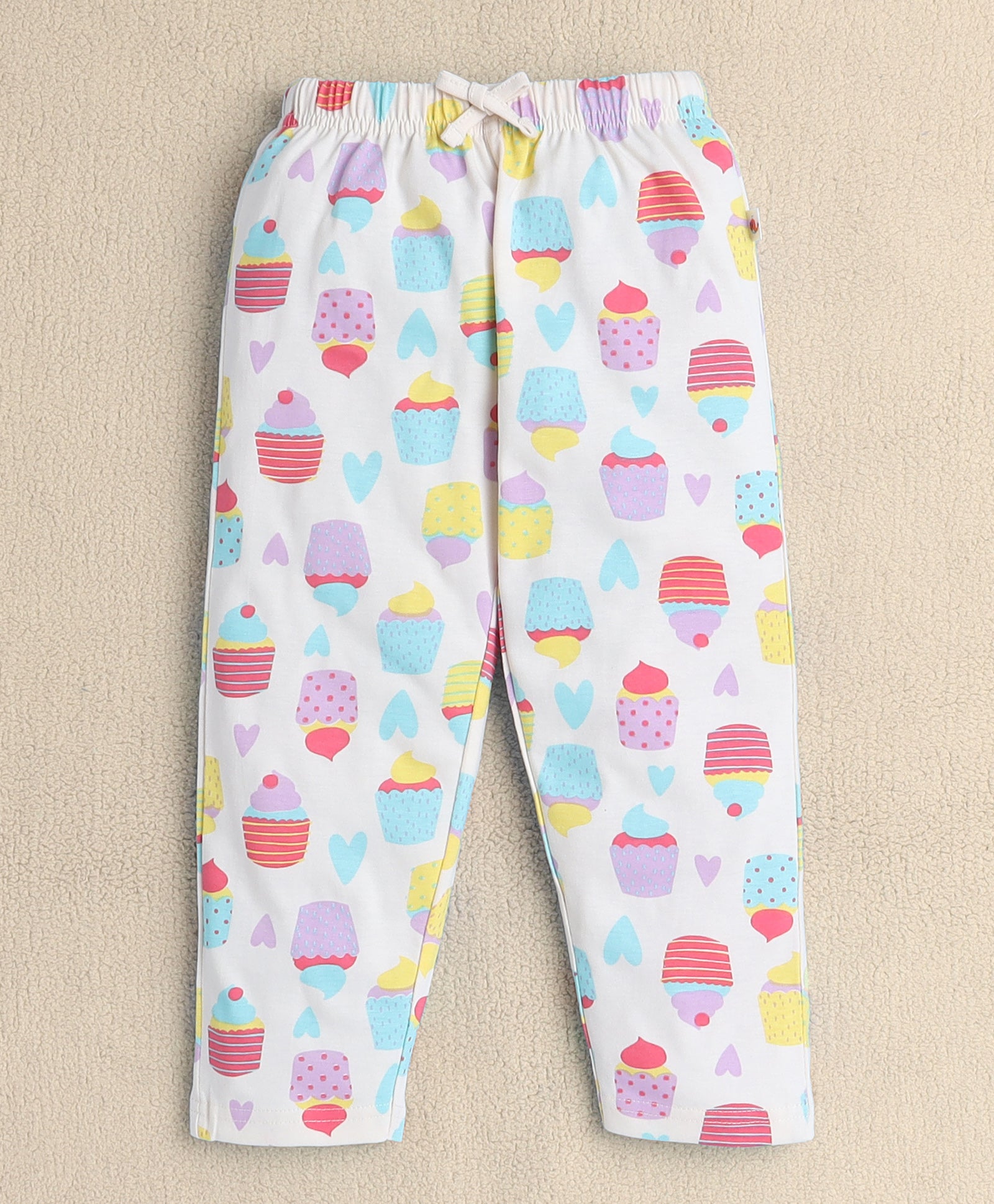 Girls 100% Cotton Cuppy Cake Nightsuit - Beige