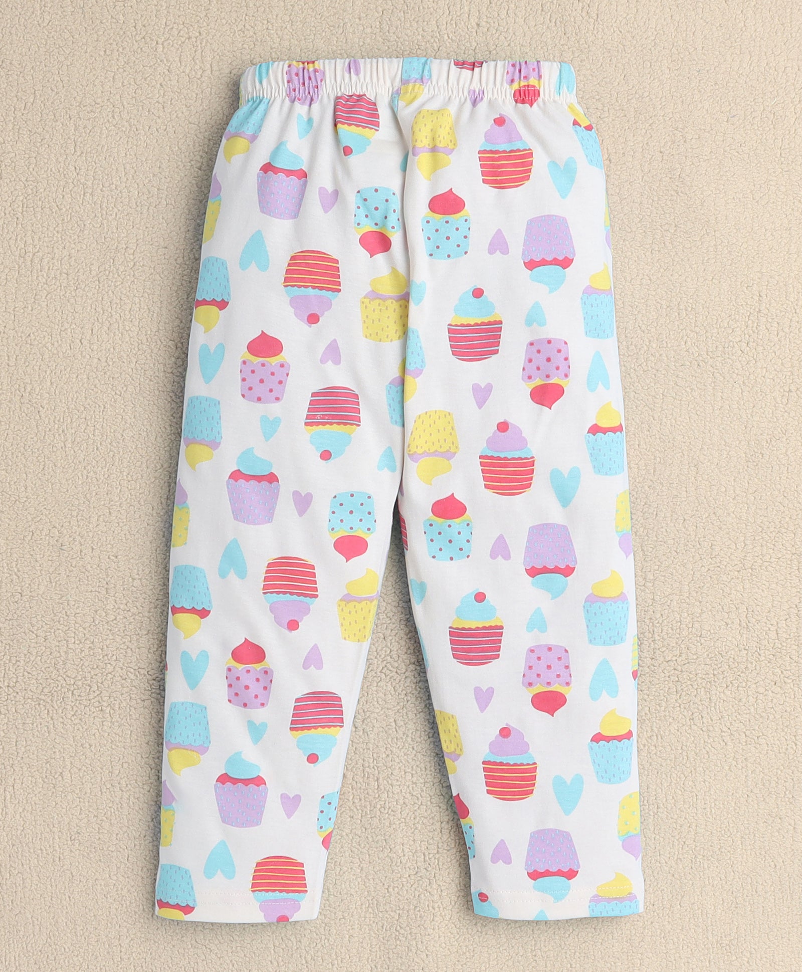 Girls 100% Cotton Cuppy Cake Nightsuit - Beige