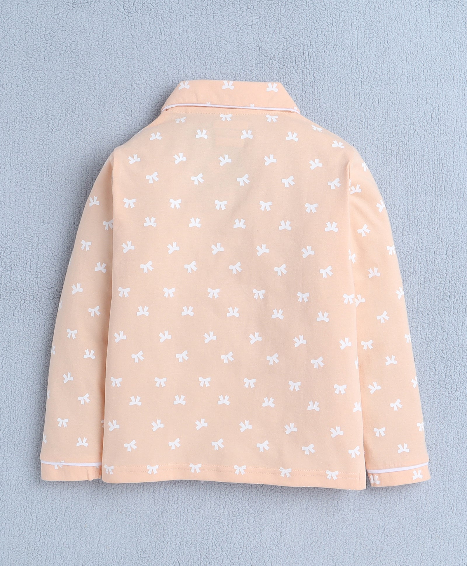 Girls 100% Cotton Bow Tie Nightsuit - Peach