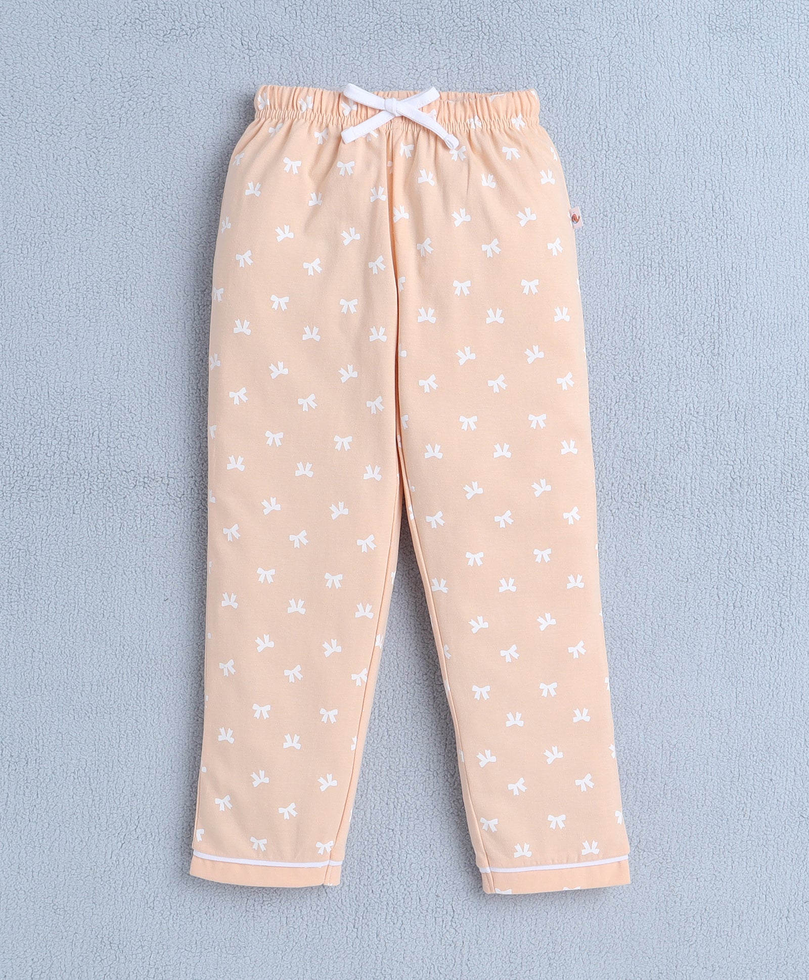 Girls 100% Cotton Bow Tie Nightsuit - Peach