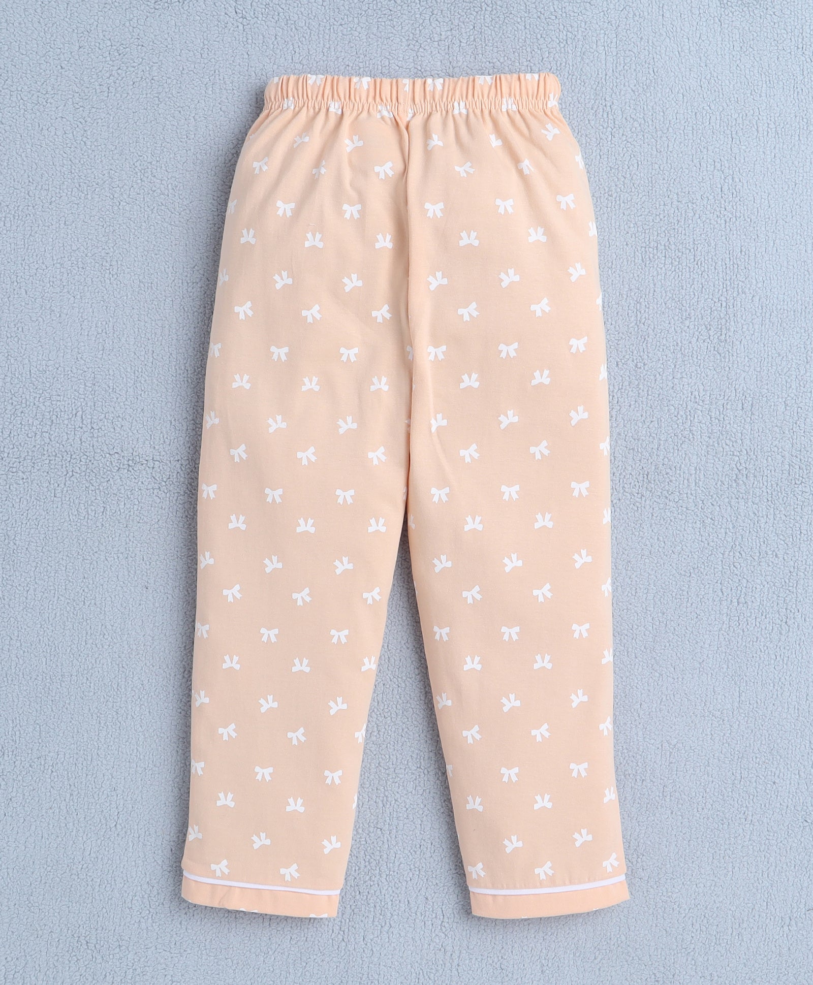 Girls 100% Cotton Bow Tie Nightsuit - Peach