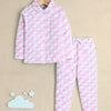 Girls 100% Cotton Checked Nightsuit - White & Pink