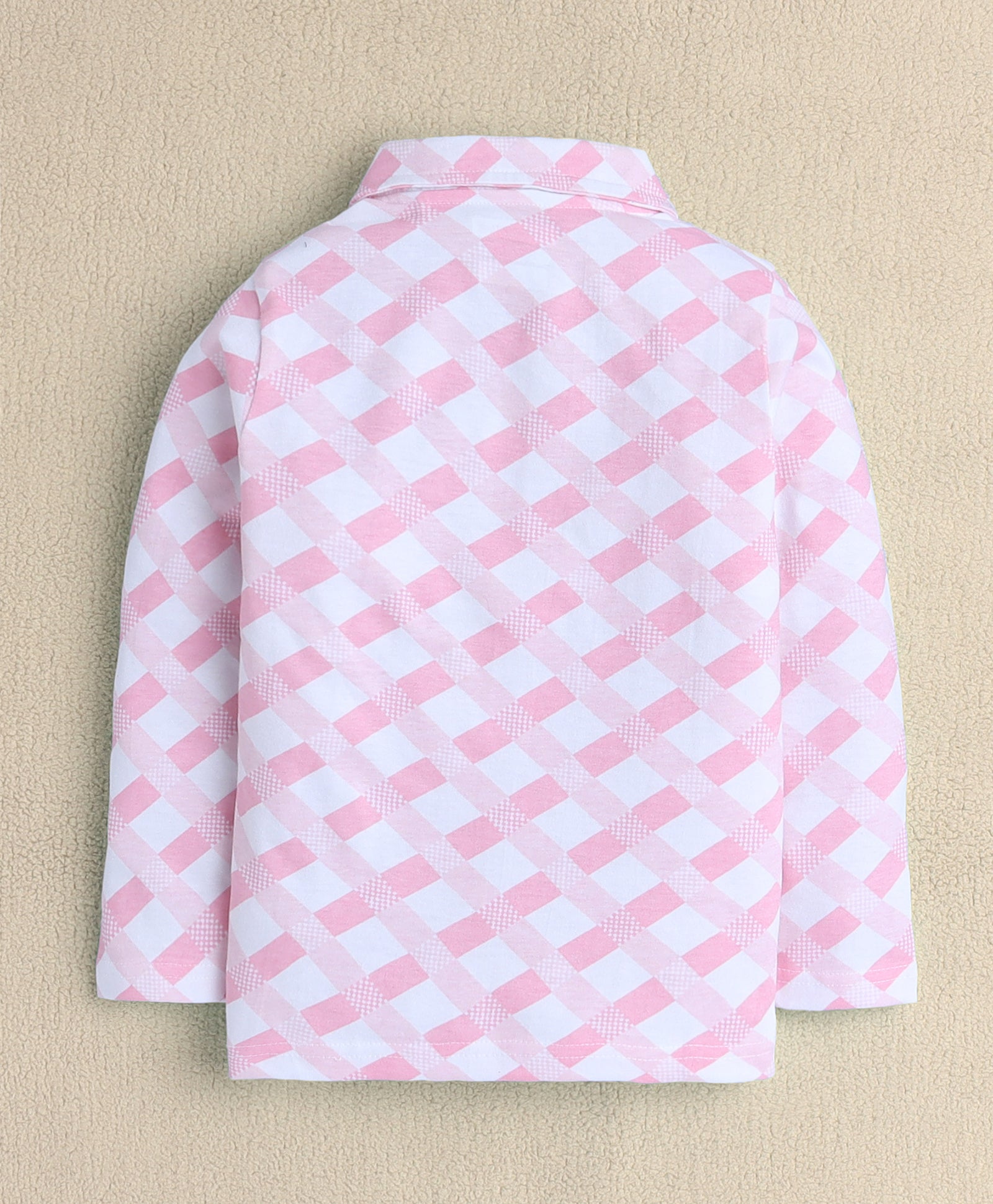 Girls 100% Cotton Checked Nightsuit - White & Pink