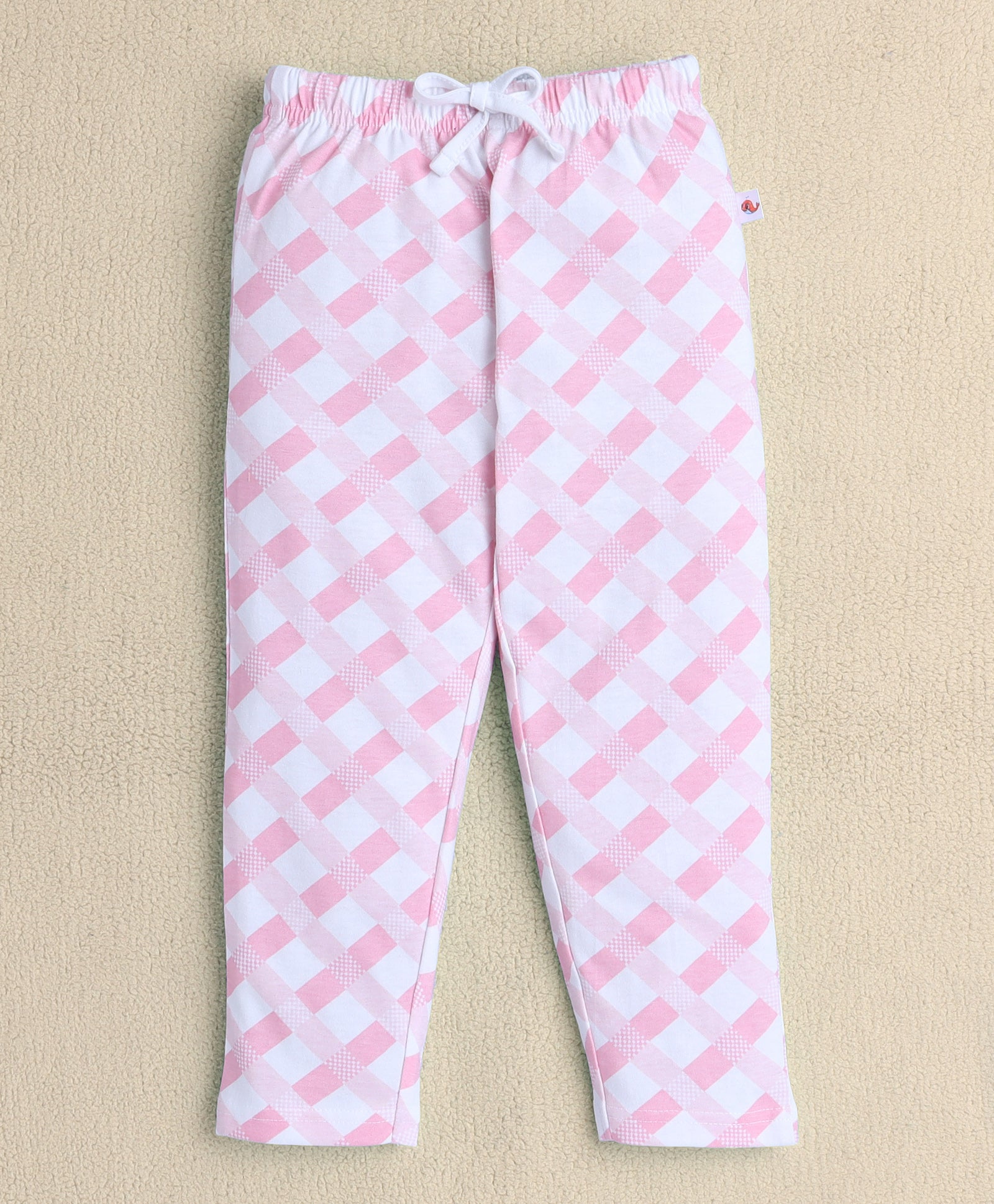 Girls 100% Cotton Checked Nightsuit - White & Pink