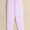 Girls 100% Cotton Checked Nightsuit - White & Pink