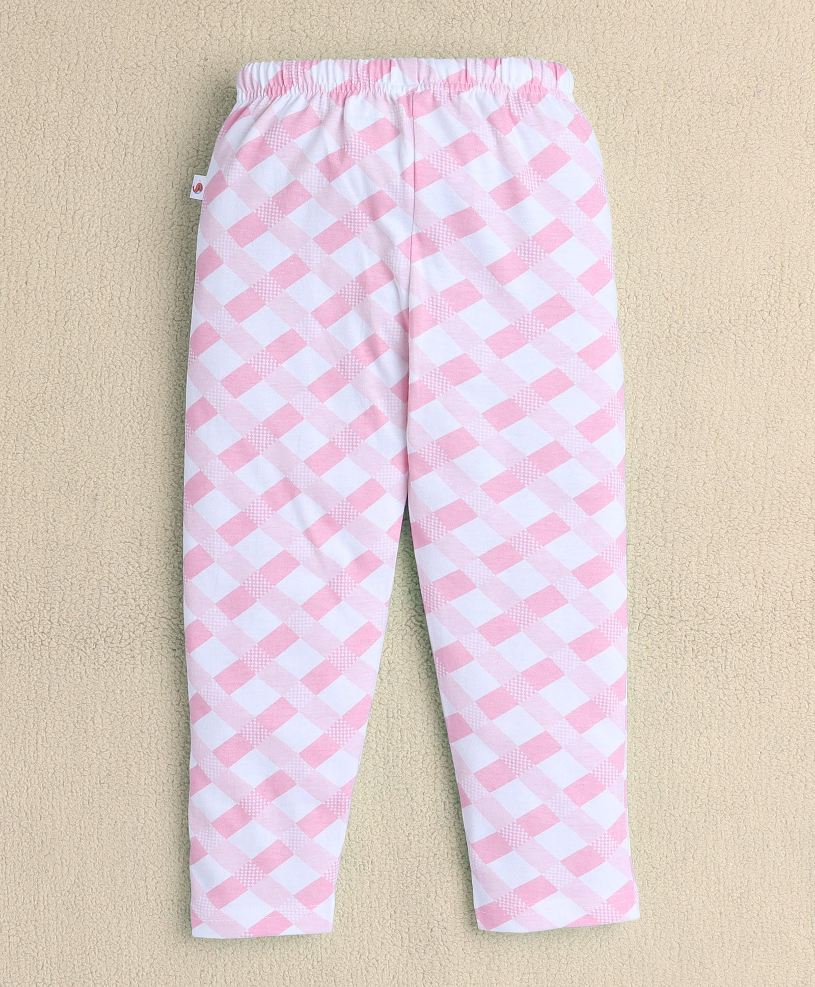 Girls 100% Cotton Checked Nightsuit - White & Pink